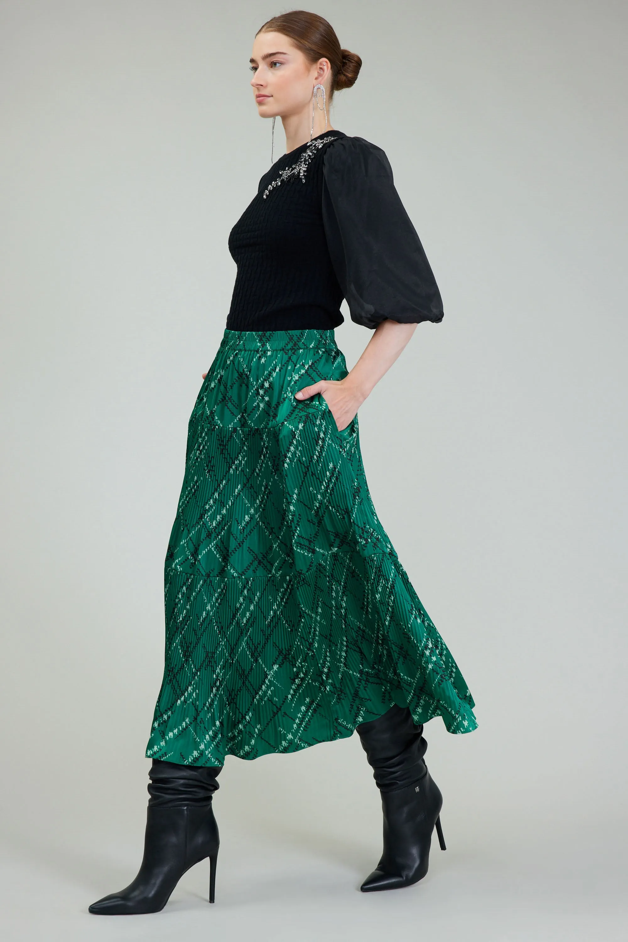 Plaid Pattern Midi Skirt sold by Current Air product image thumbnail 3