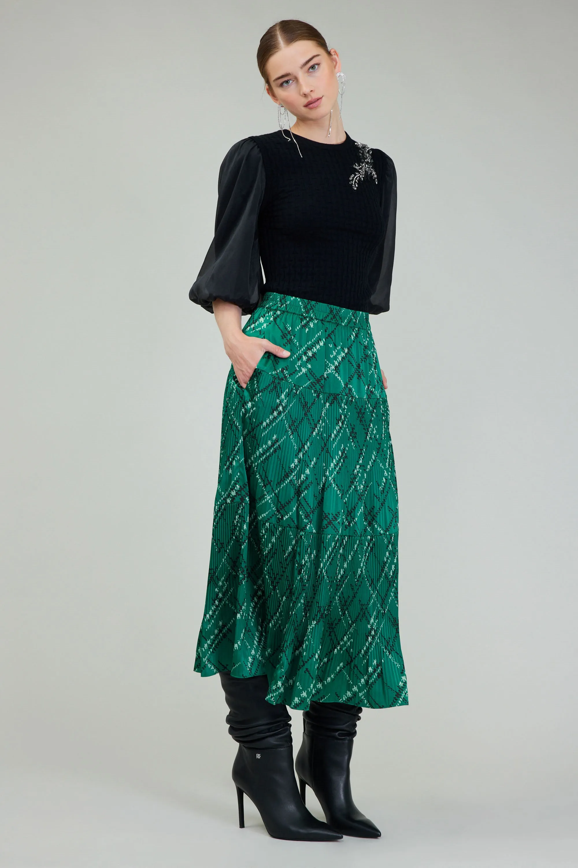 Plaid Pattern Midi Skirt sold by Current Air