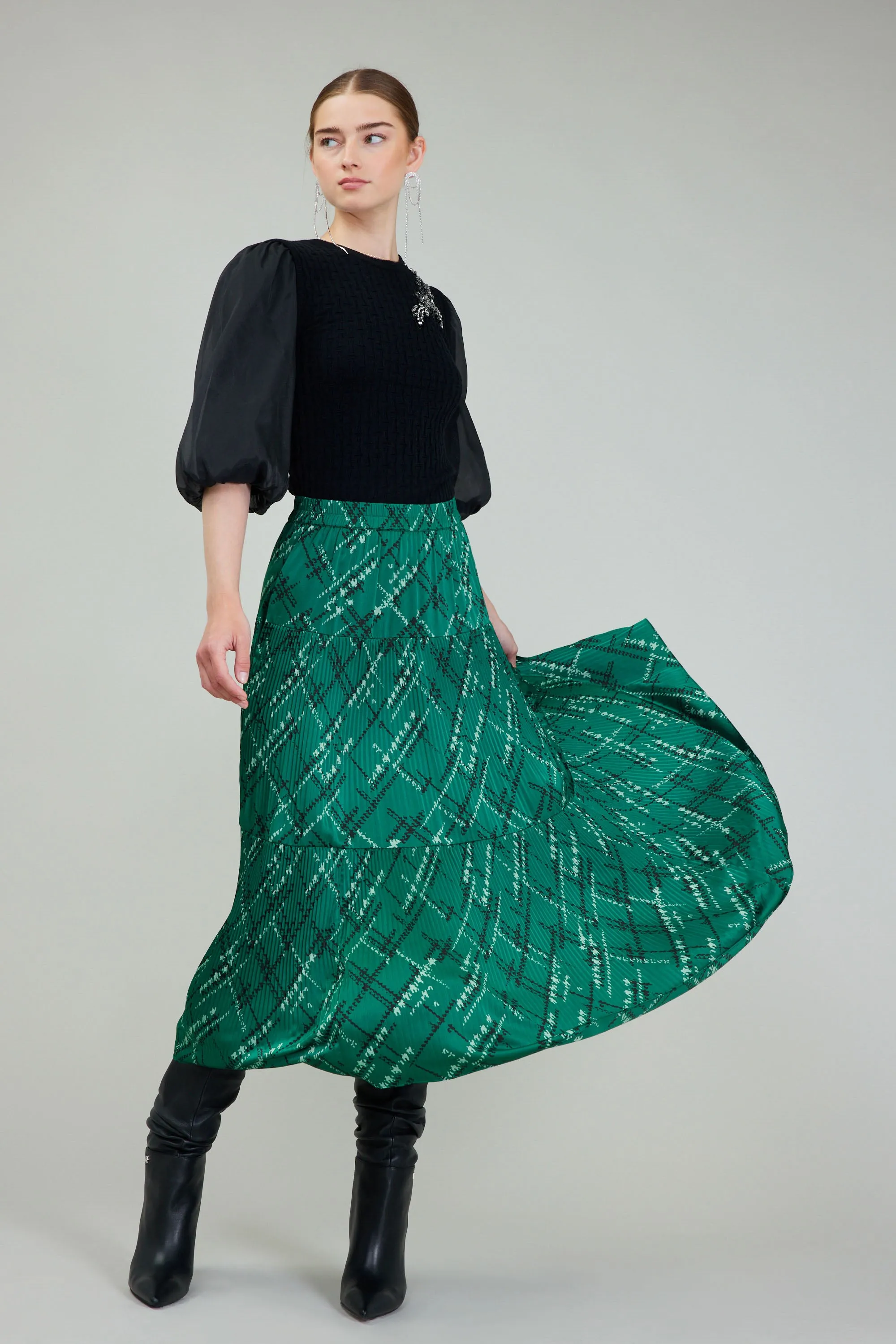 Plaid Pattern Midi Skirt sold by Current Air product image thumbnail 4