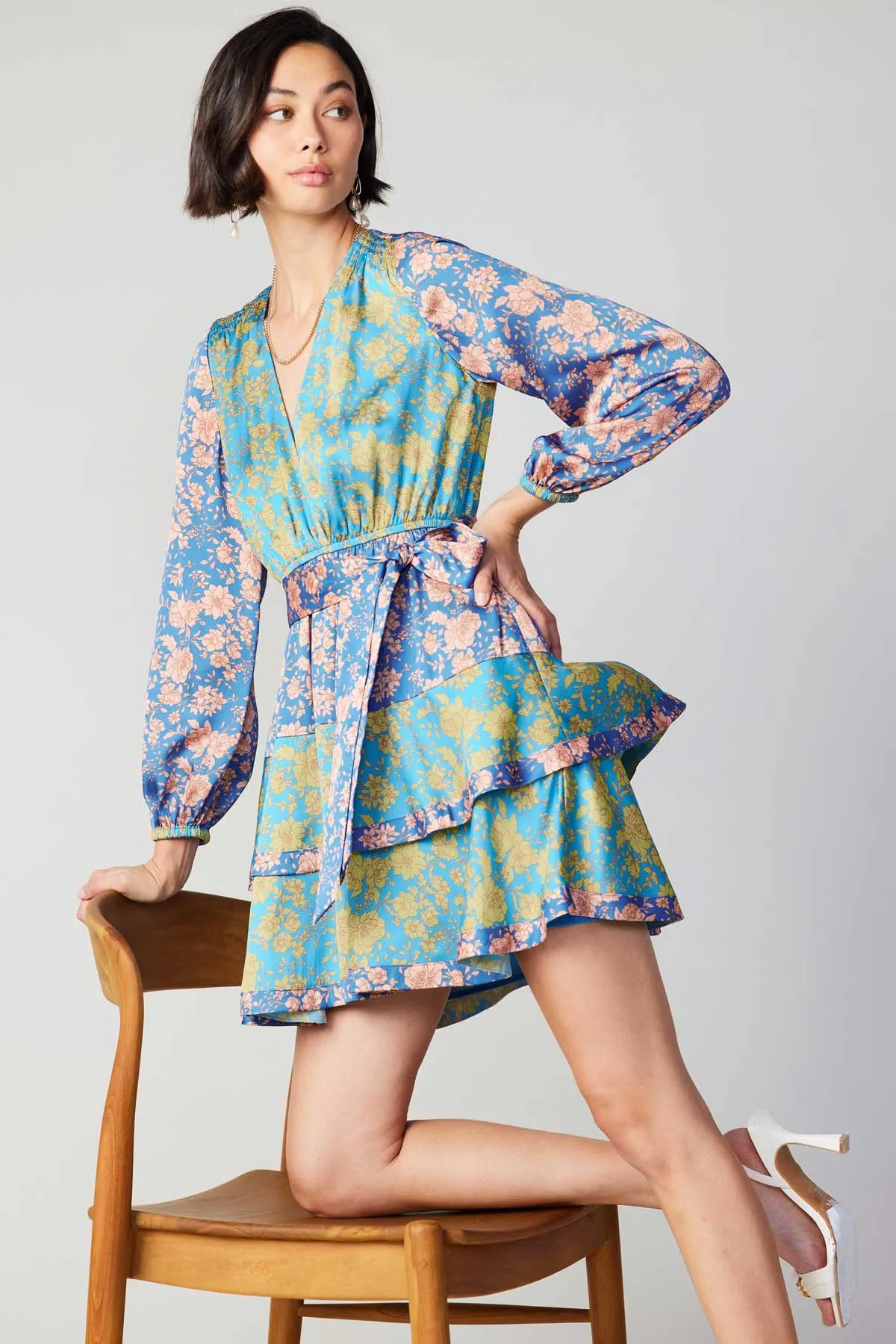 Floral Colorblock Surplice Mini Dress sold by Current Air product image thumbnail 2
