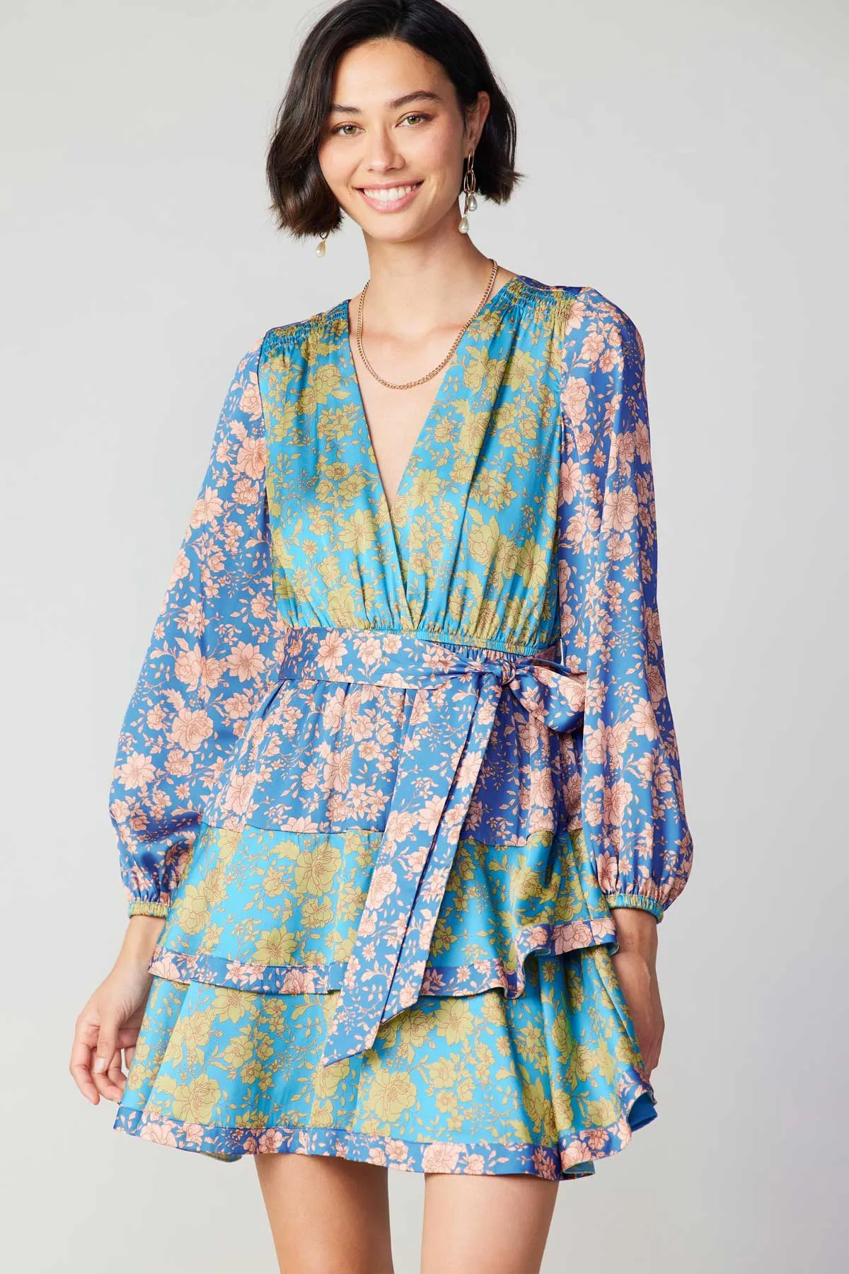 Floral Colorblock Surplice Mini Dress sold by Current Air product image thumbnail 4