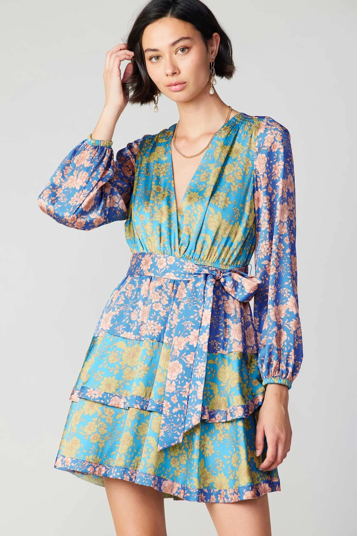 Floral Colorblock Surplice Mini Dress sold by Current Air product image thumbnail 3
