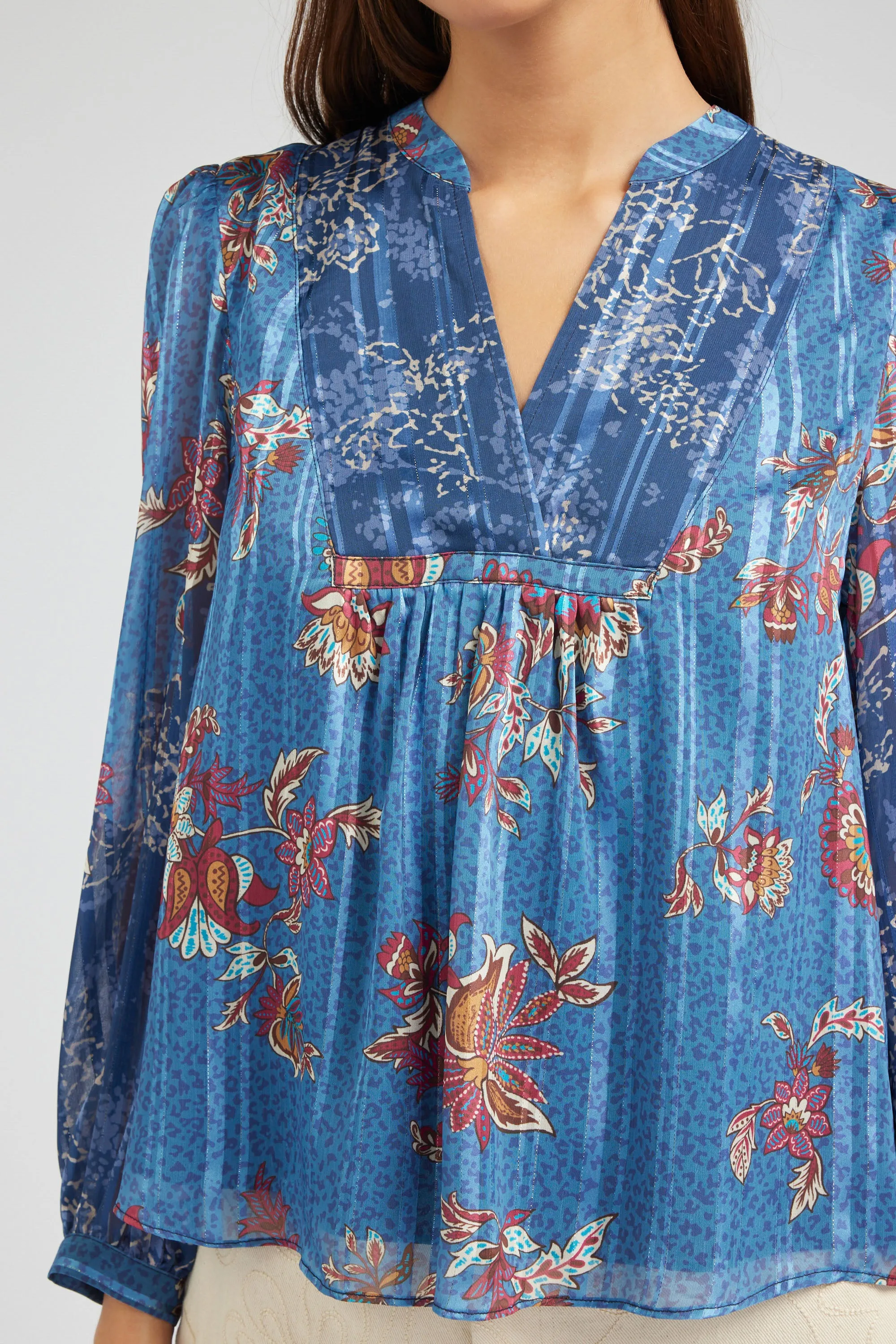 Floral Mandarin Collar Blouse sold by Current Air product image thumbnail 5