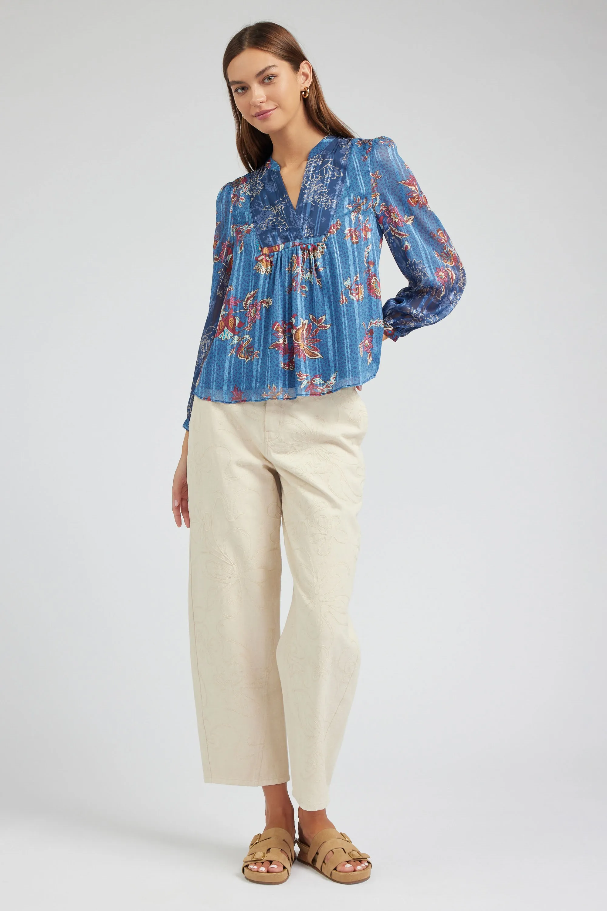 Floral Mandarin Collar Blouse sold by Current Air product image thumbnail 3