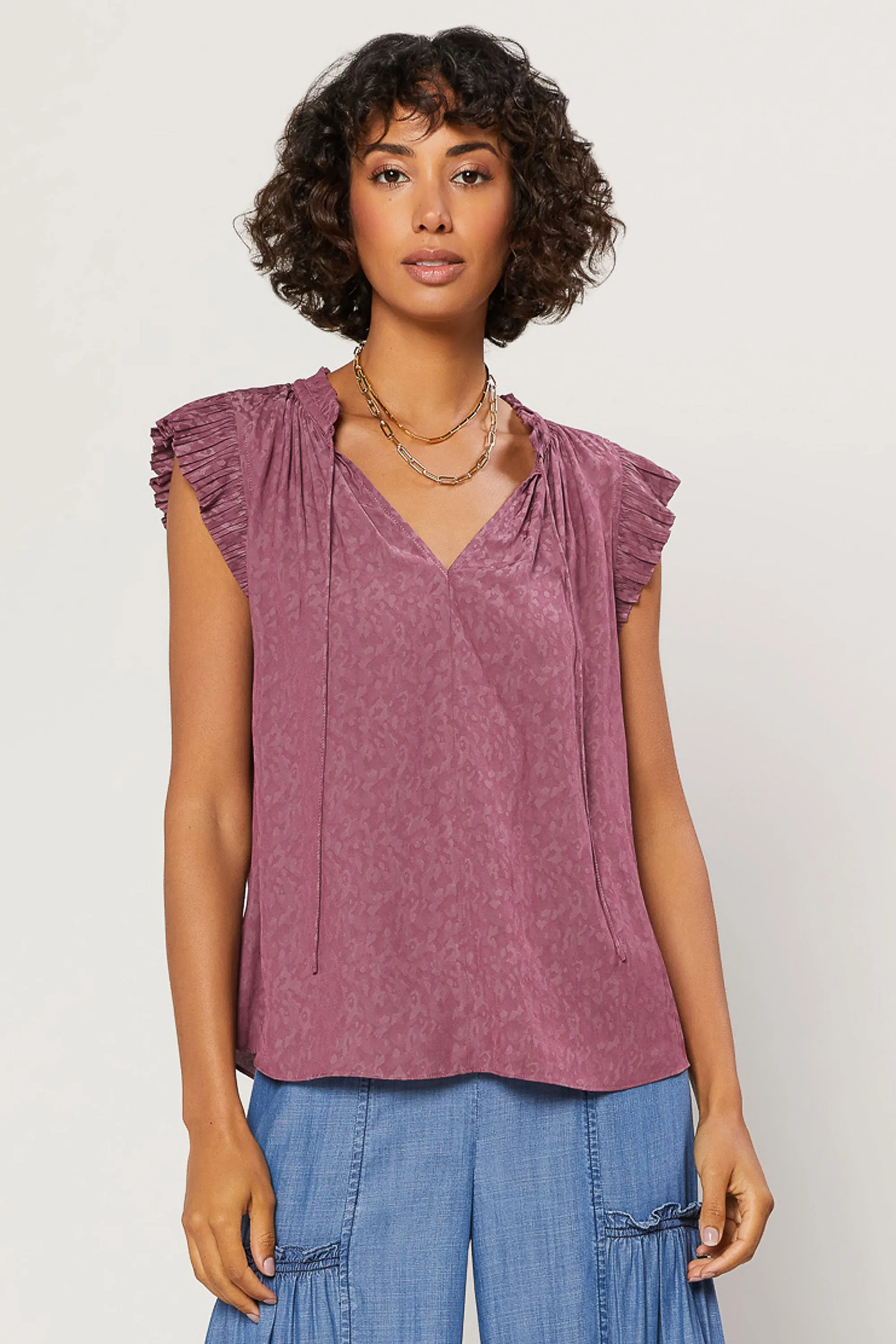 Margot Jacquard Pleated Sleeve Blouse sold by Current Air