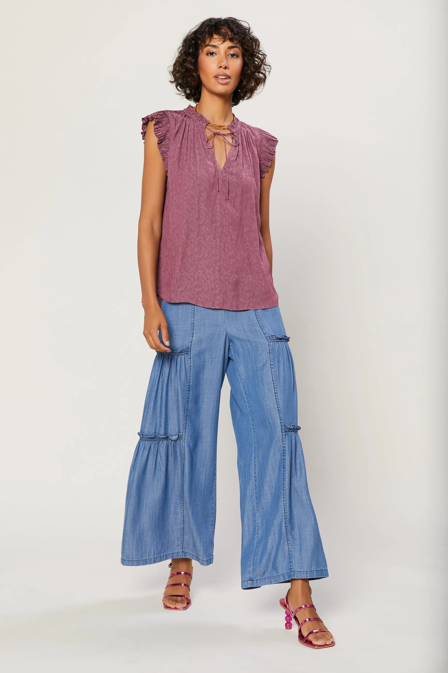 Margot Jacquard Pleated Sleeve Blouse sold by Current Air product image thumbnail 3