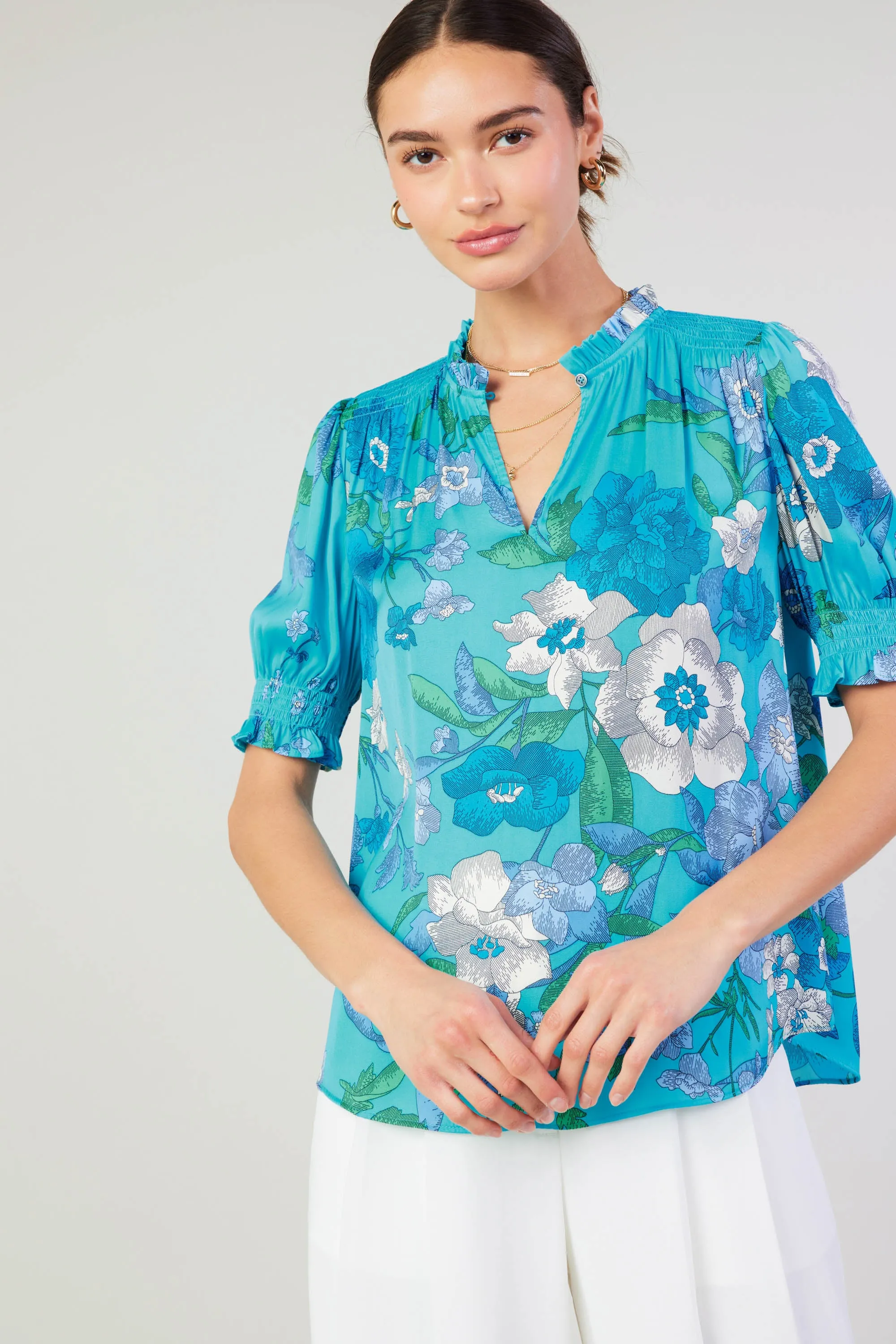 Botanical Smocked Shoulder Blouse sold by Current Air product image thumbnail 4