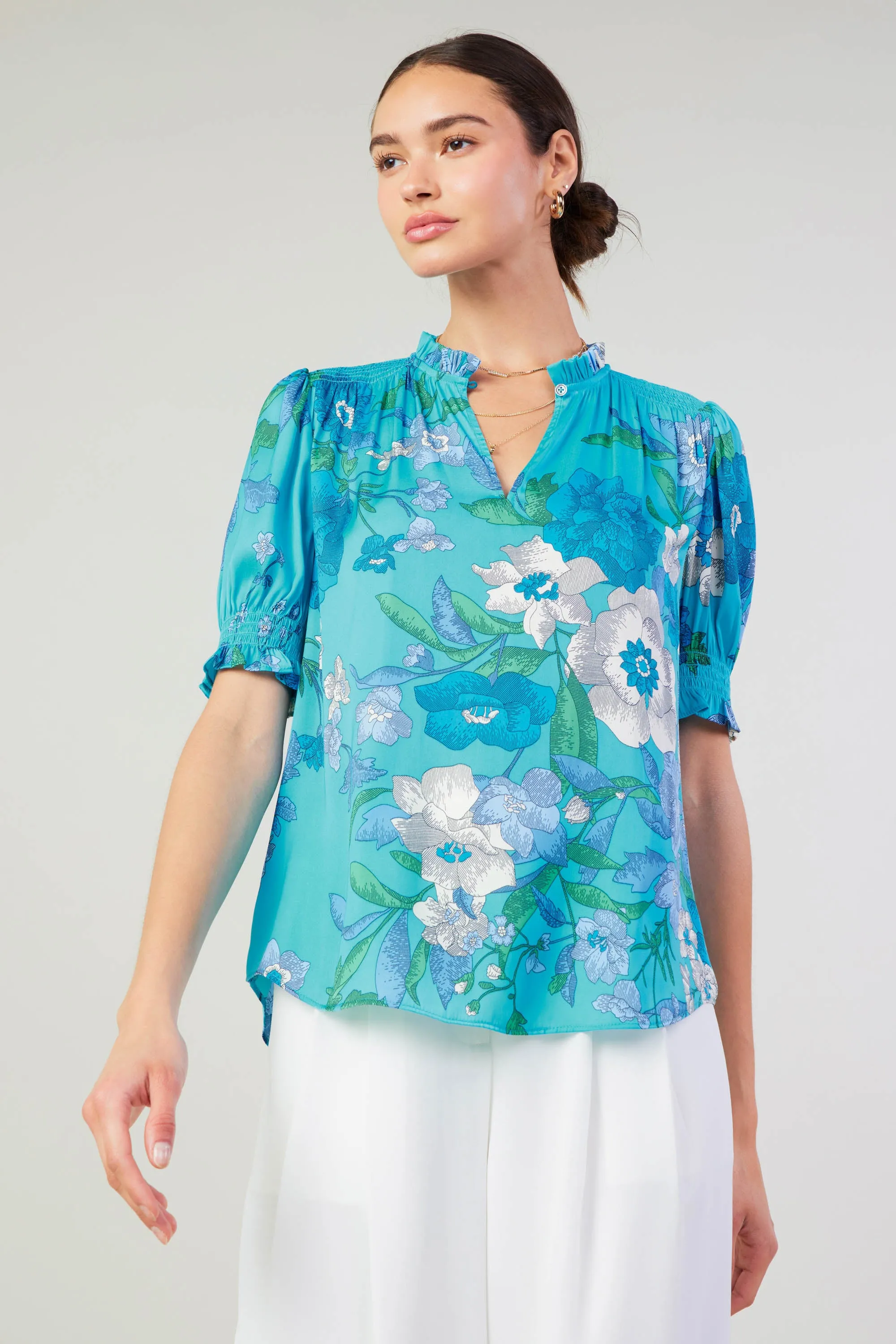 Botanical Smocked Shoulder Blouse sold by Current Air product image thumbnail 5