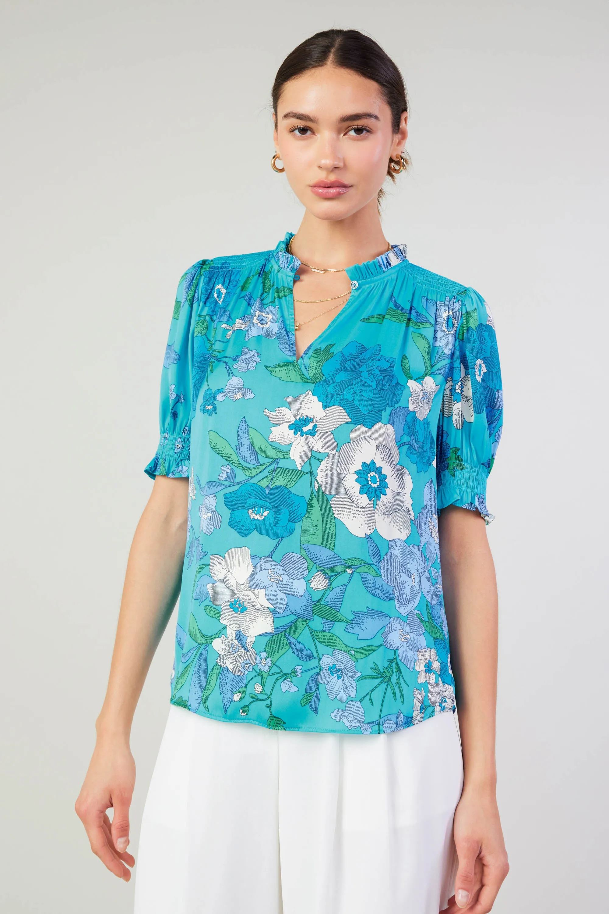 Botanical Smocked Shoulder Blouse sold by Current Air
