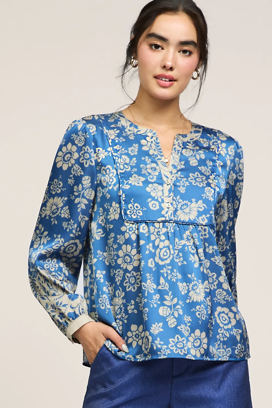 Floral Print Placket Blouse sold by Current Air