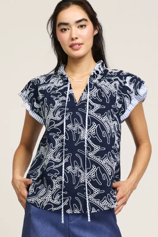 Eyelet Layered Sleeve Top sold by Current Air