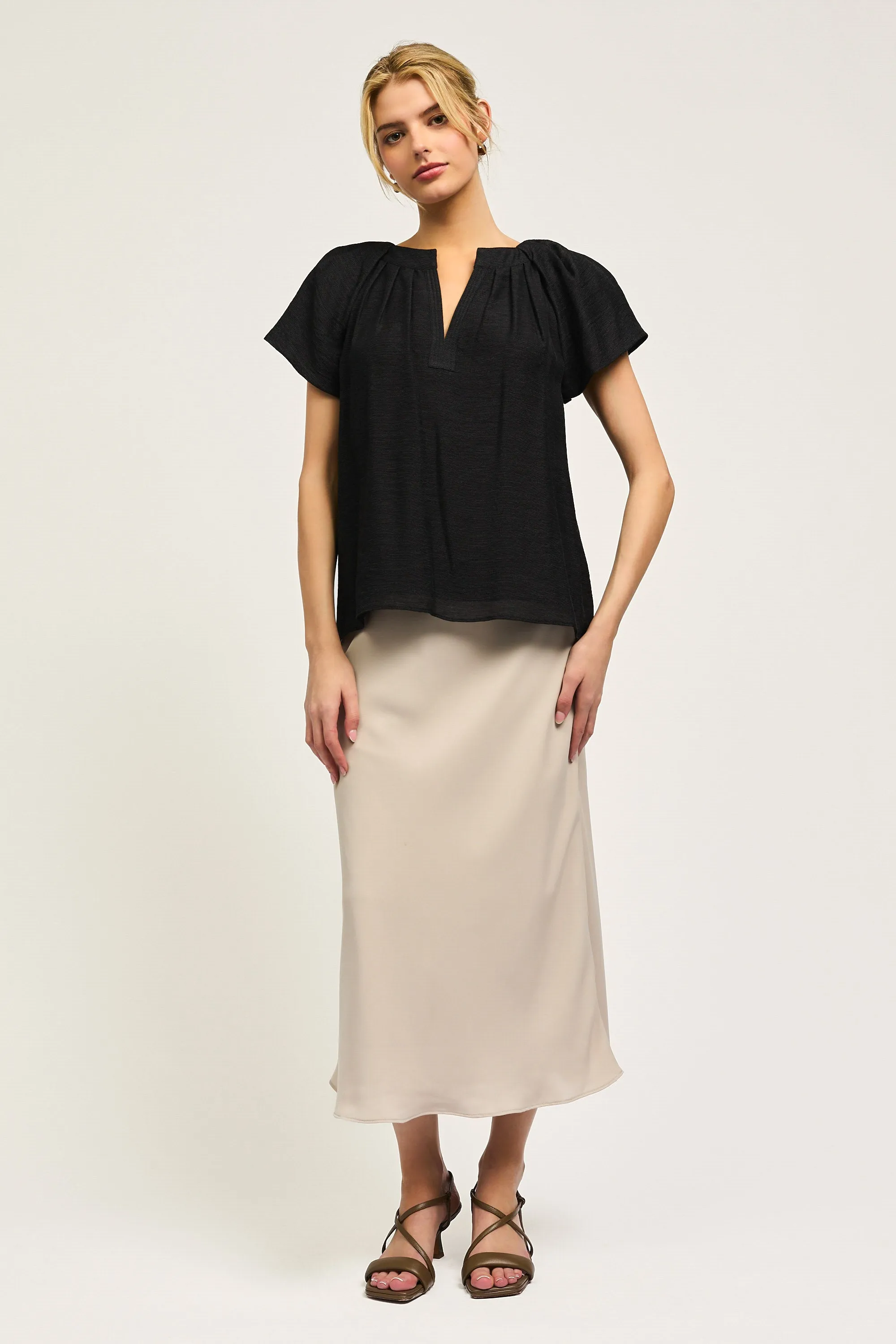 Split Neck Short Sleeve Top sold by Current Air