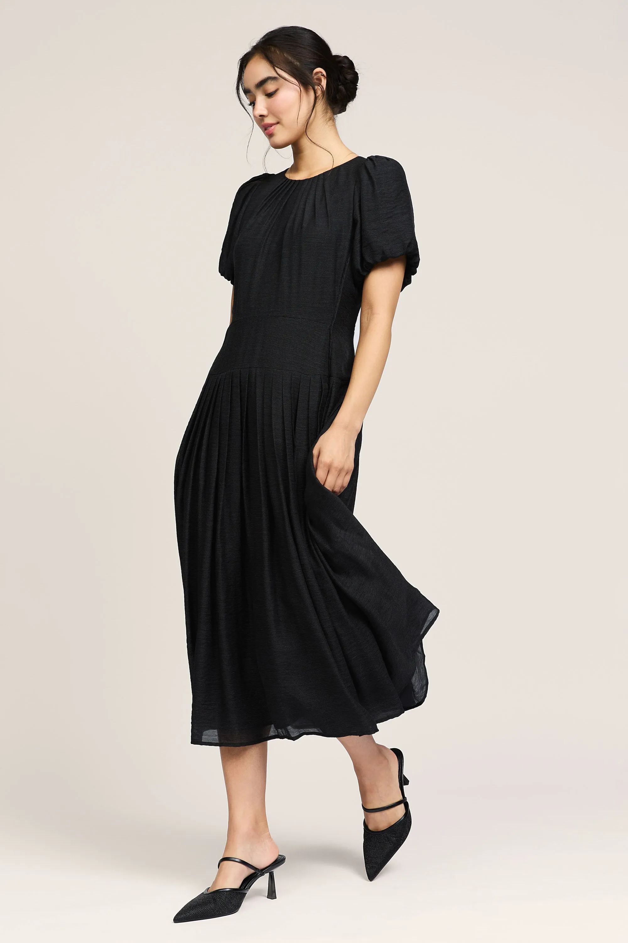 Pleated Smocked Waist Midi Dress sold by Current Air product image thumbnail 3