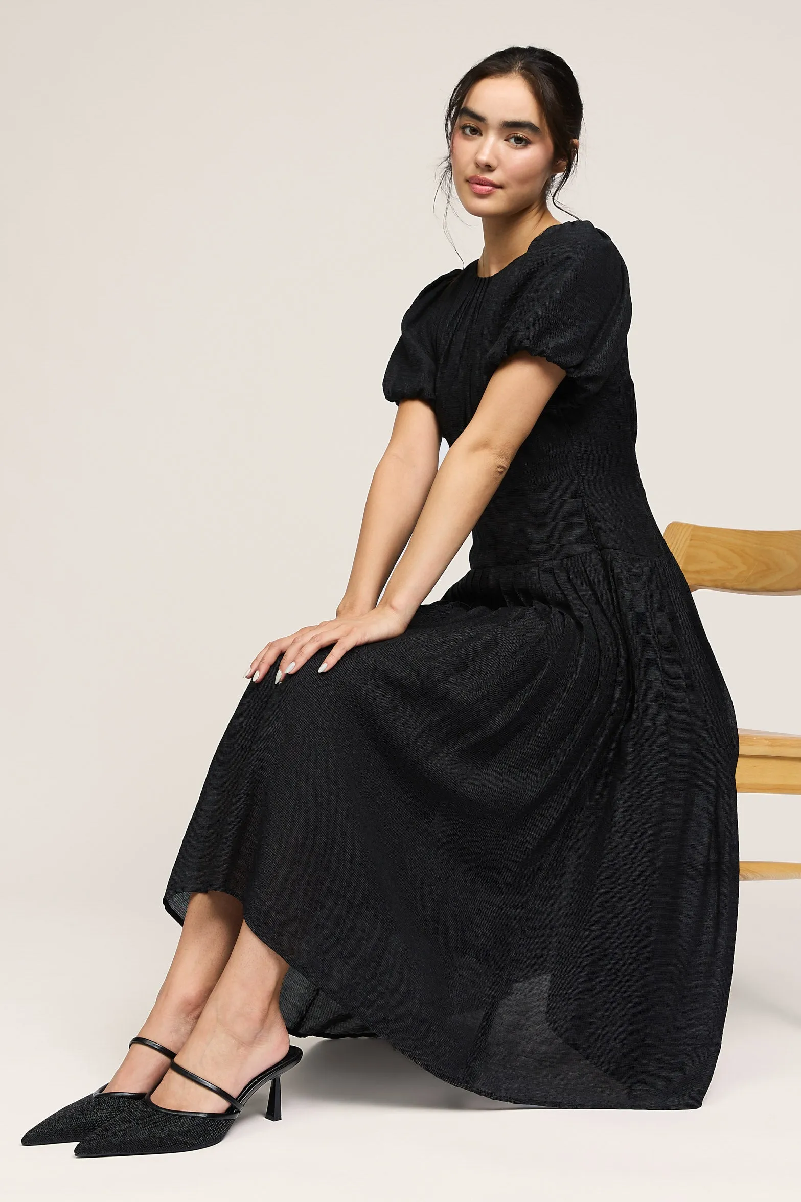 Pleated Smocked Waist Midi Dress sold by Current Air