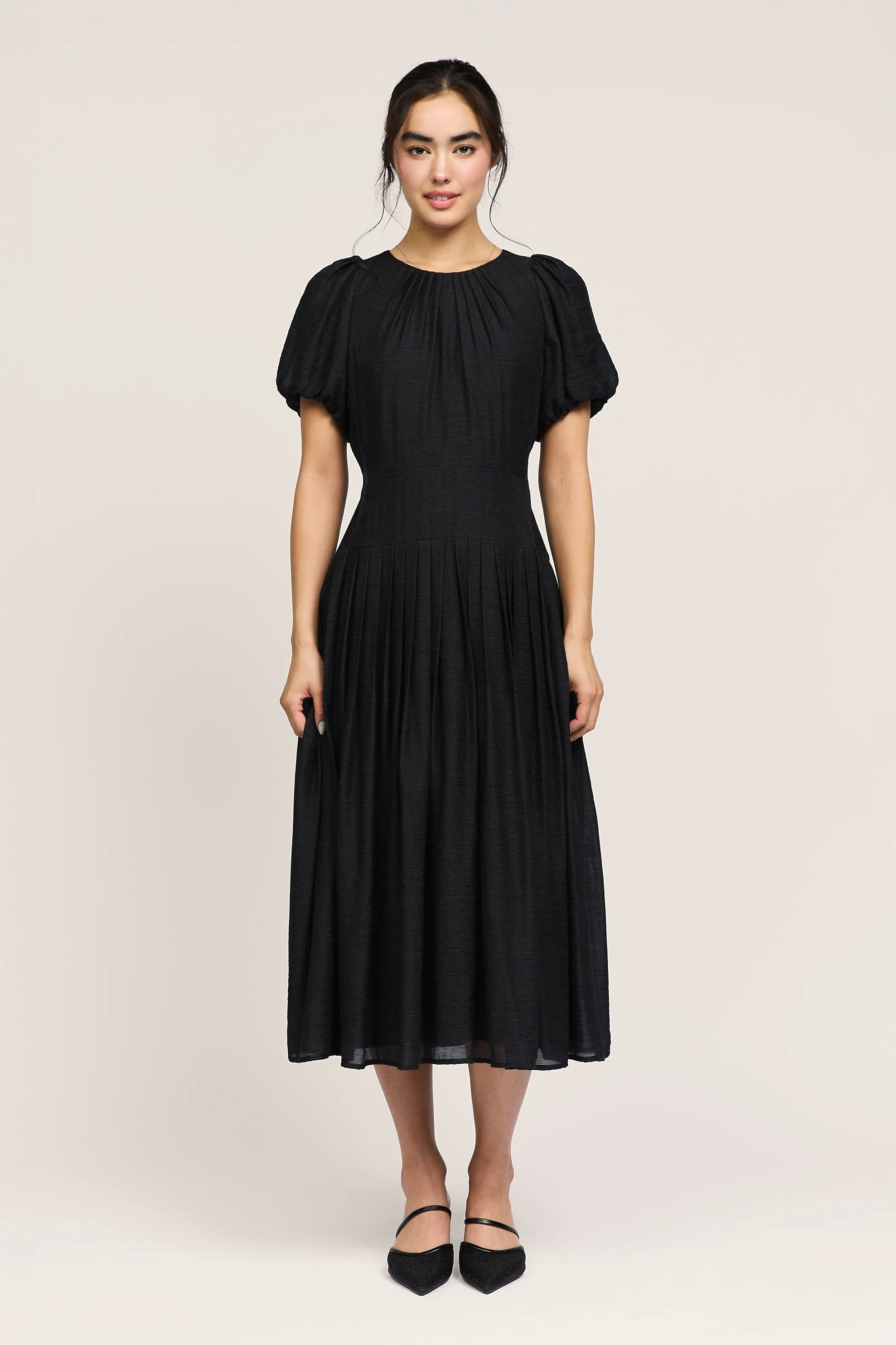 Pleated Smocked Waist Midi Dress sold by Current Air product image thumbnail 2