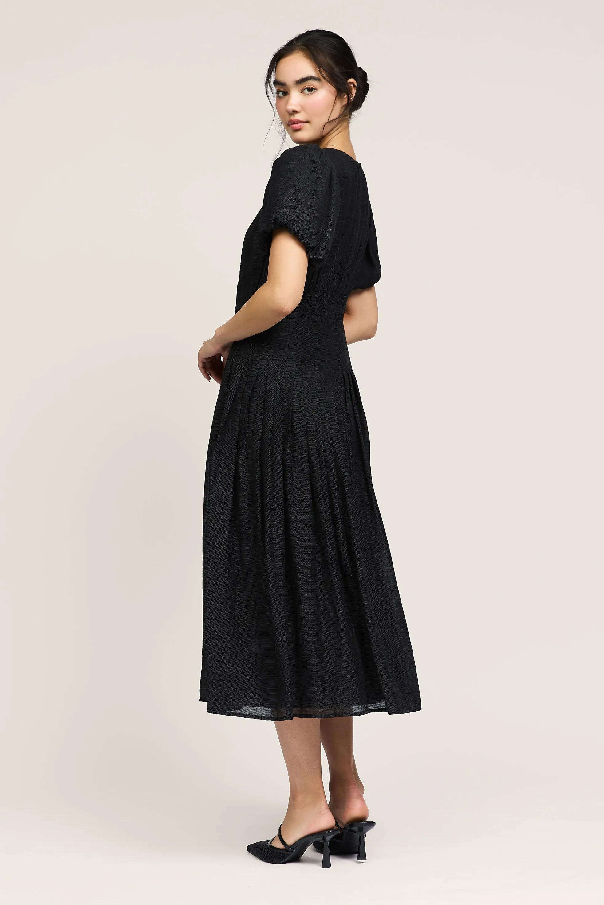Pleated Smocked Waist Midi Dress sold by Current Air product image thumbnail 4