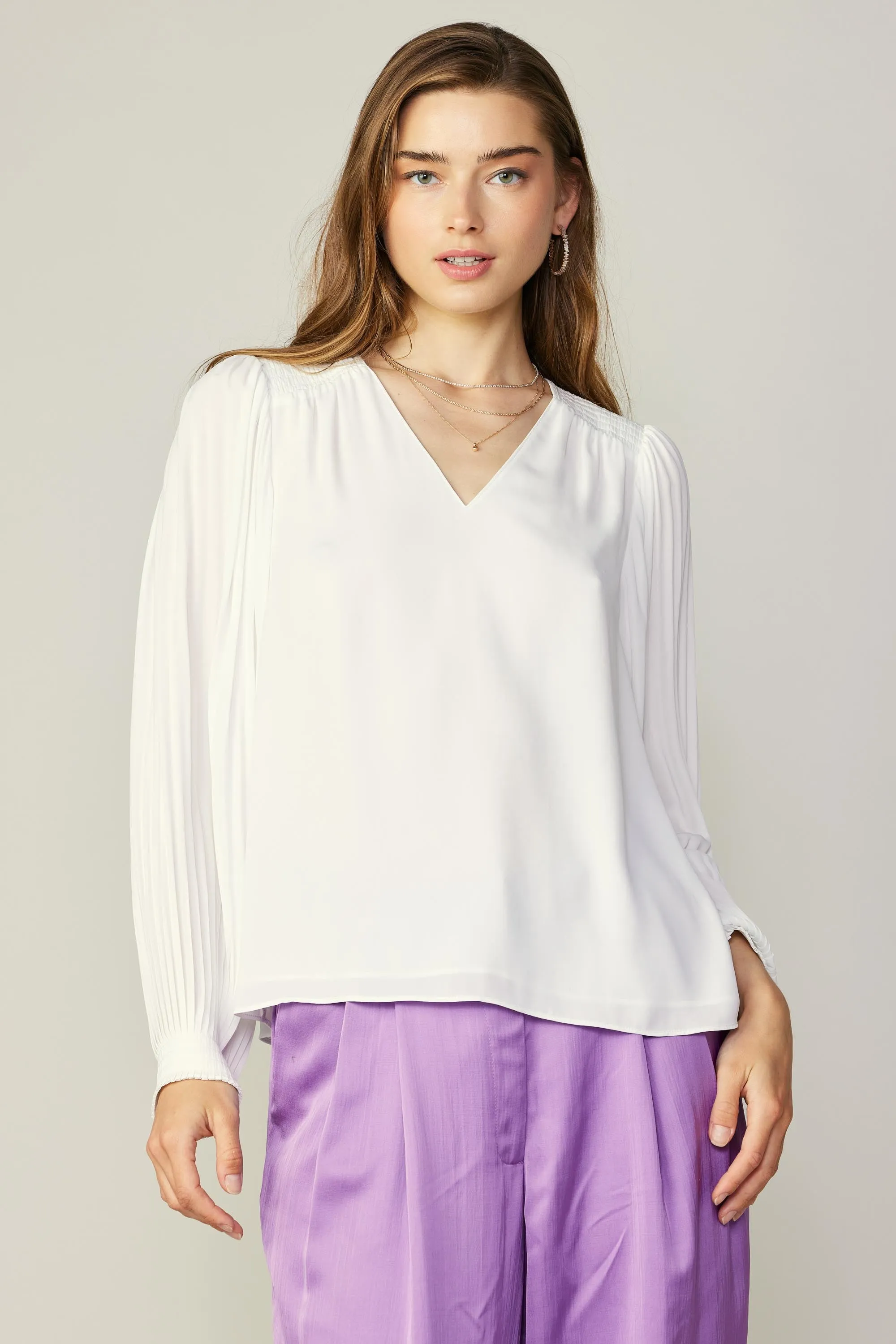 Long Pleated Sleeve Blouse sold by Current Air