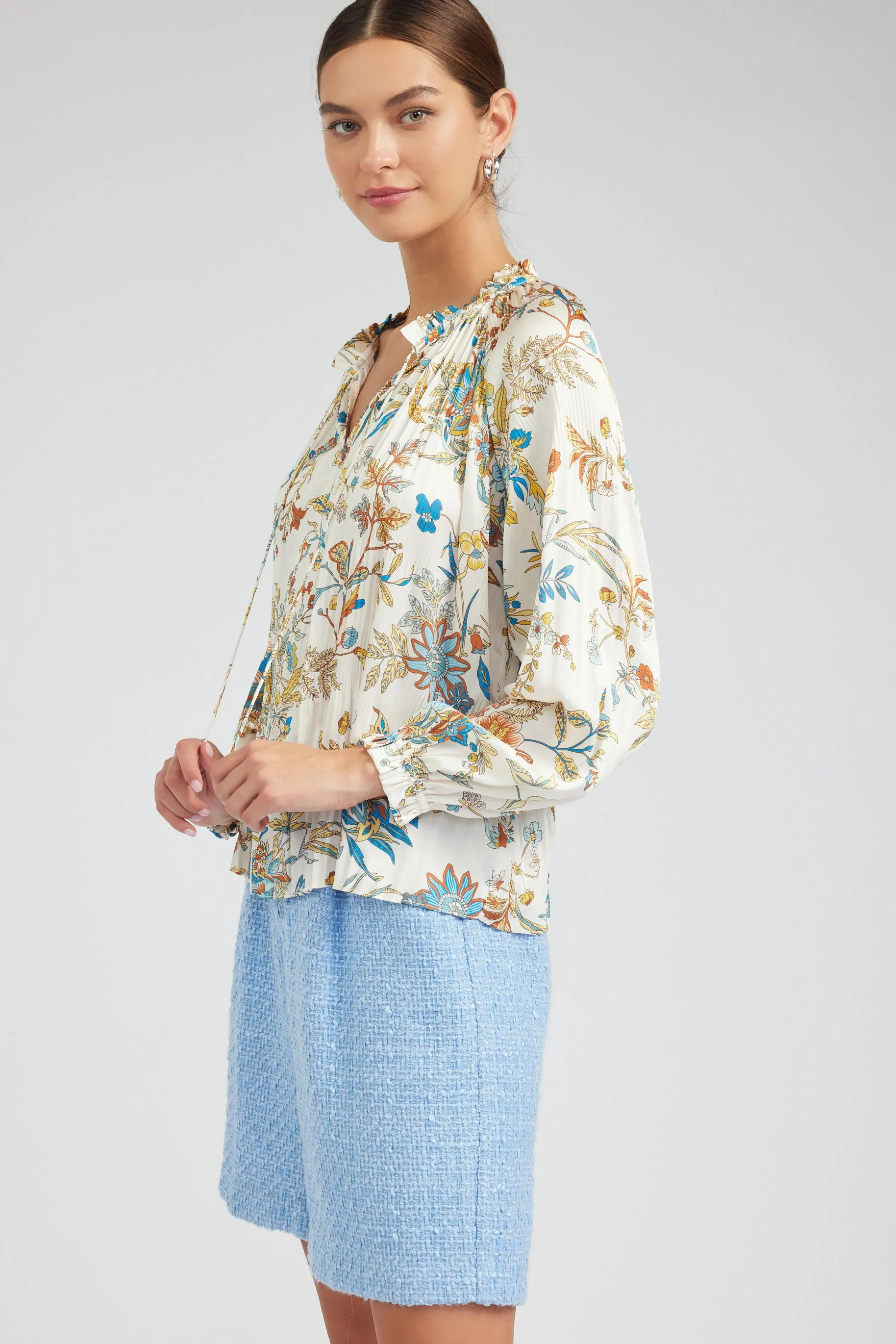 Floral Pleated Splitneck Blouse sold by Current Air product image thumbnail 3