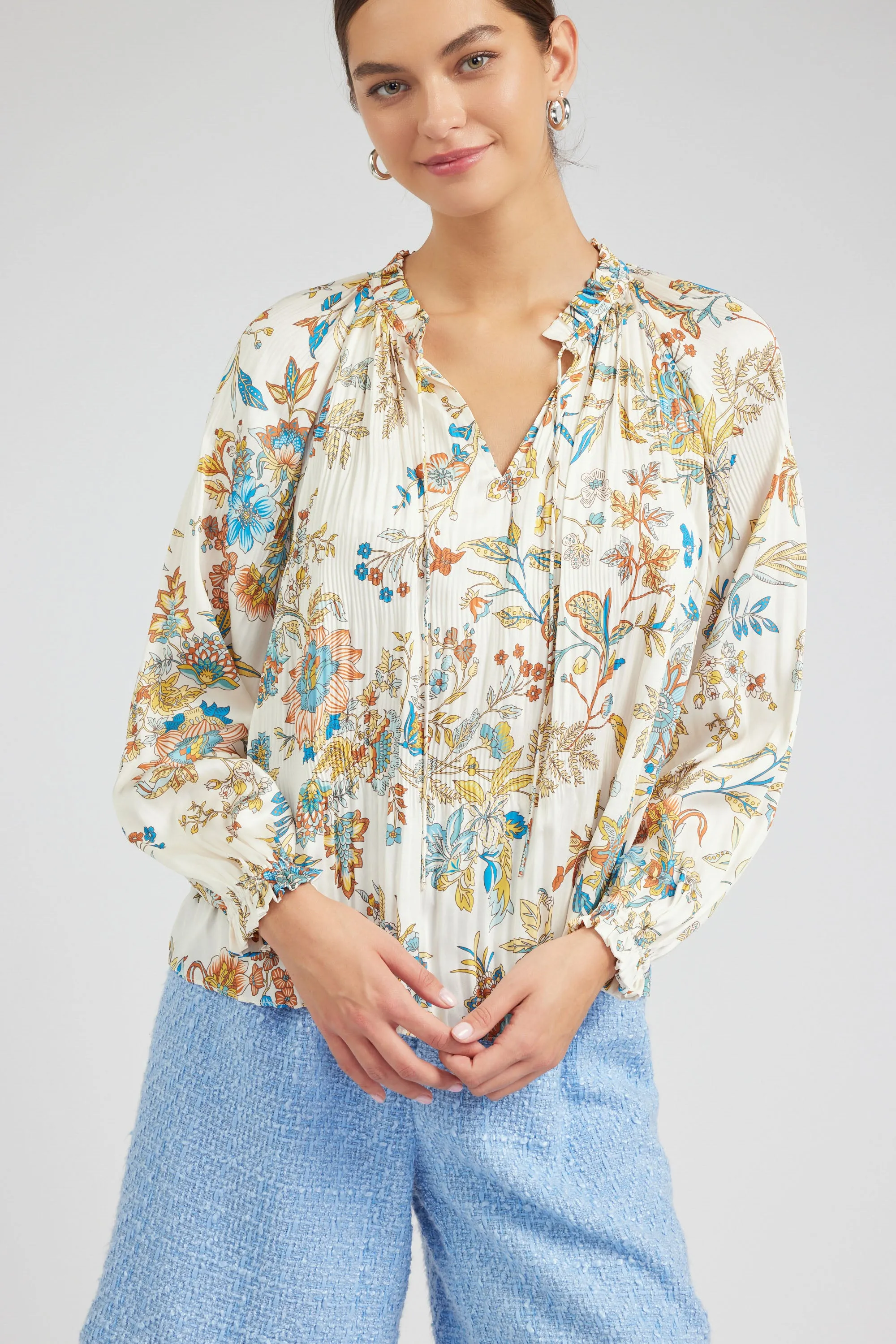 Floral Pleated Splitneck Blouse sold by Current Air