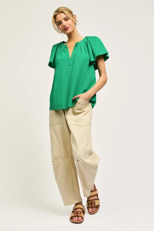 Split Neck Short Sleeve Top sold by Current Air