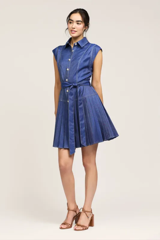 Contrast Stitch Pleated Mini Dress sold by Current Air