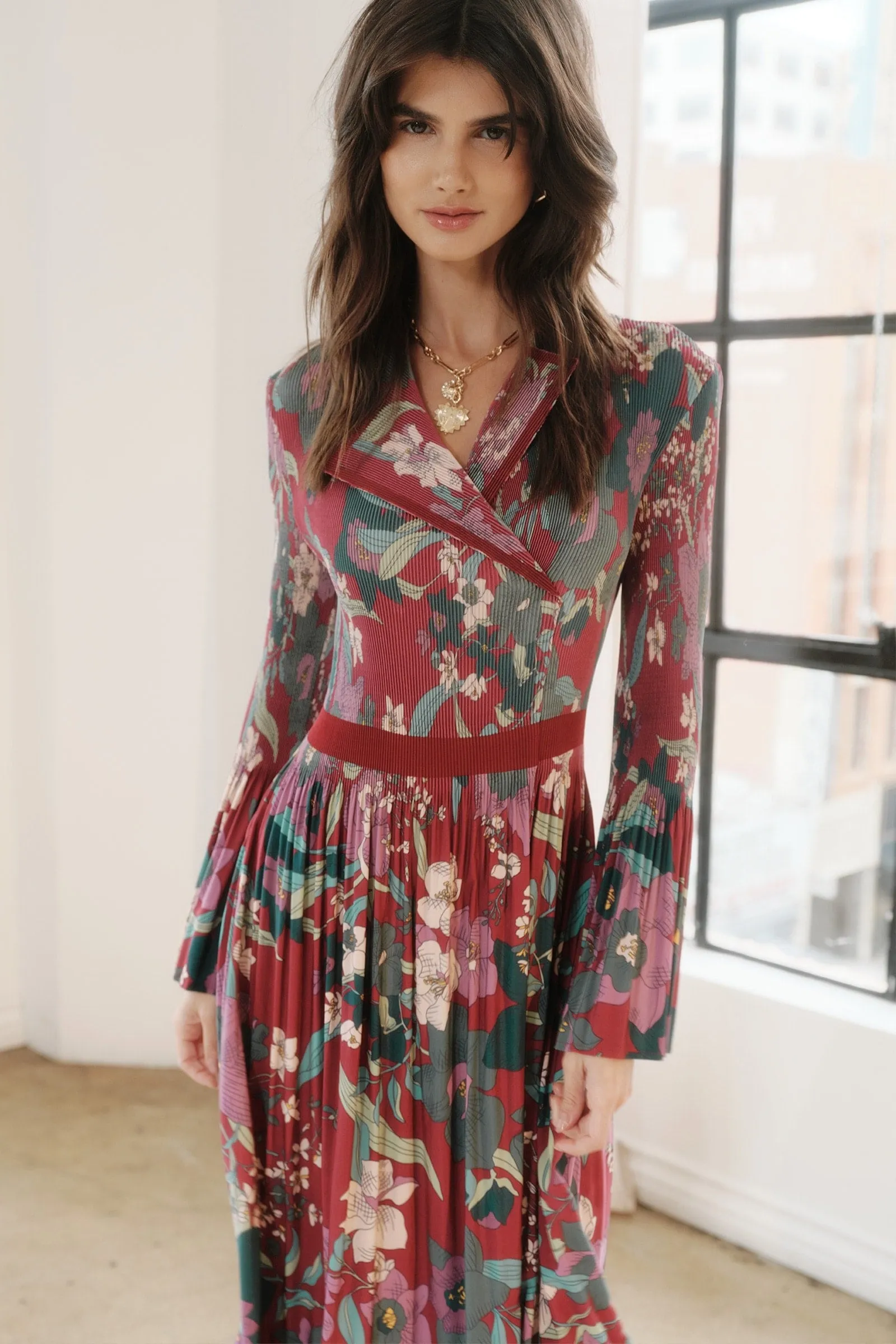 Burgundy print dress sold by Current Air