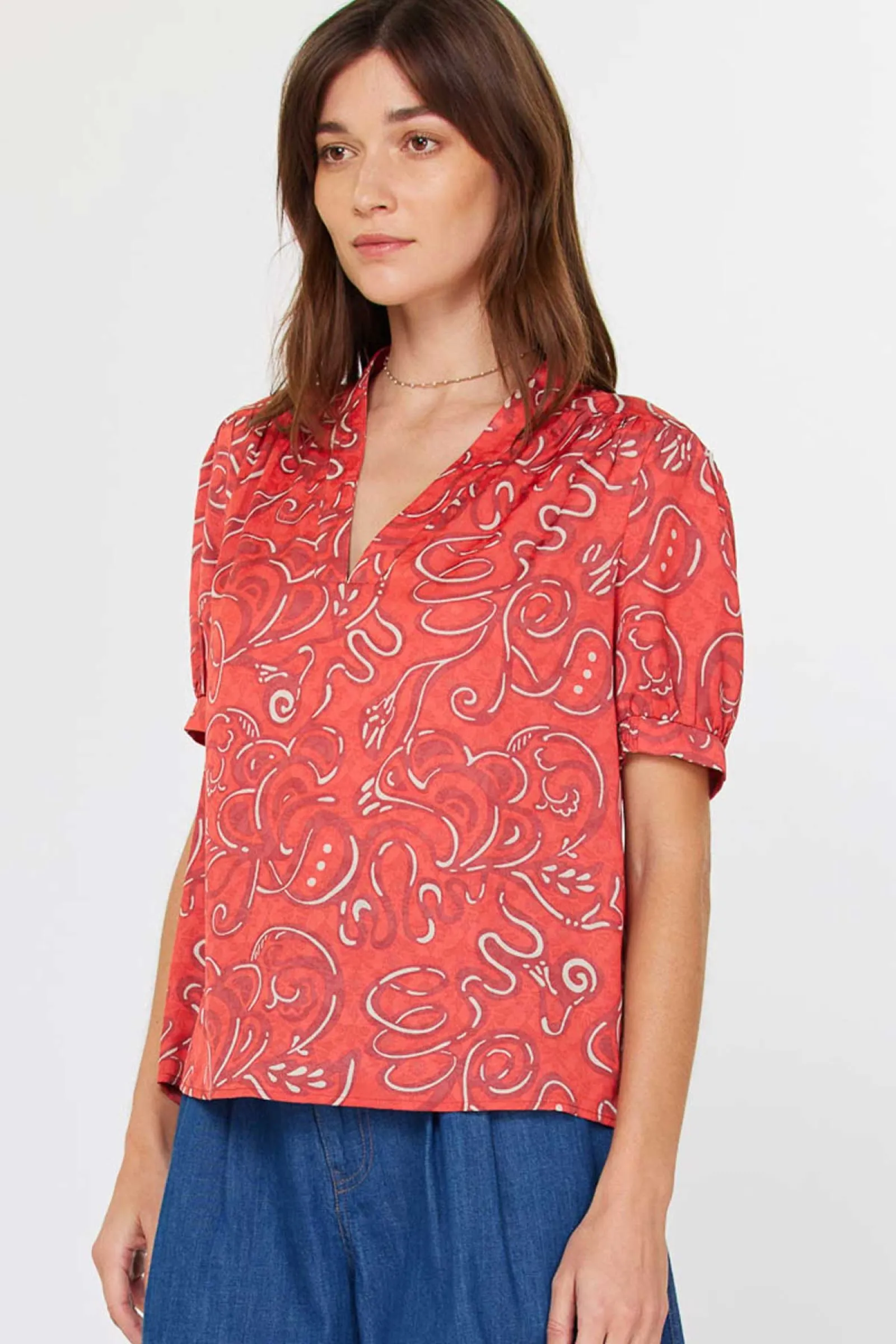 Red pattern blouse sold by Current Air product image thumbnail 2