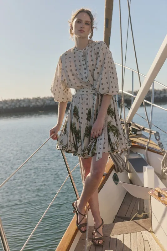 Boho tropical printed mini gore dress sold by Current Air