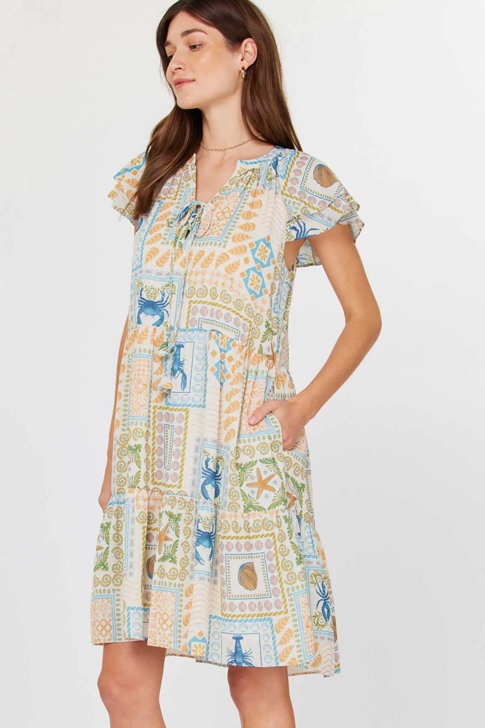 V-NECK FLUTTER SLEEVE MINI DRESS sold by Current Air product image thumbnail 2