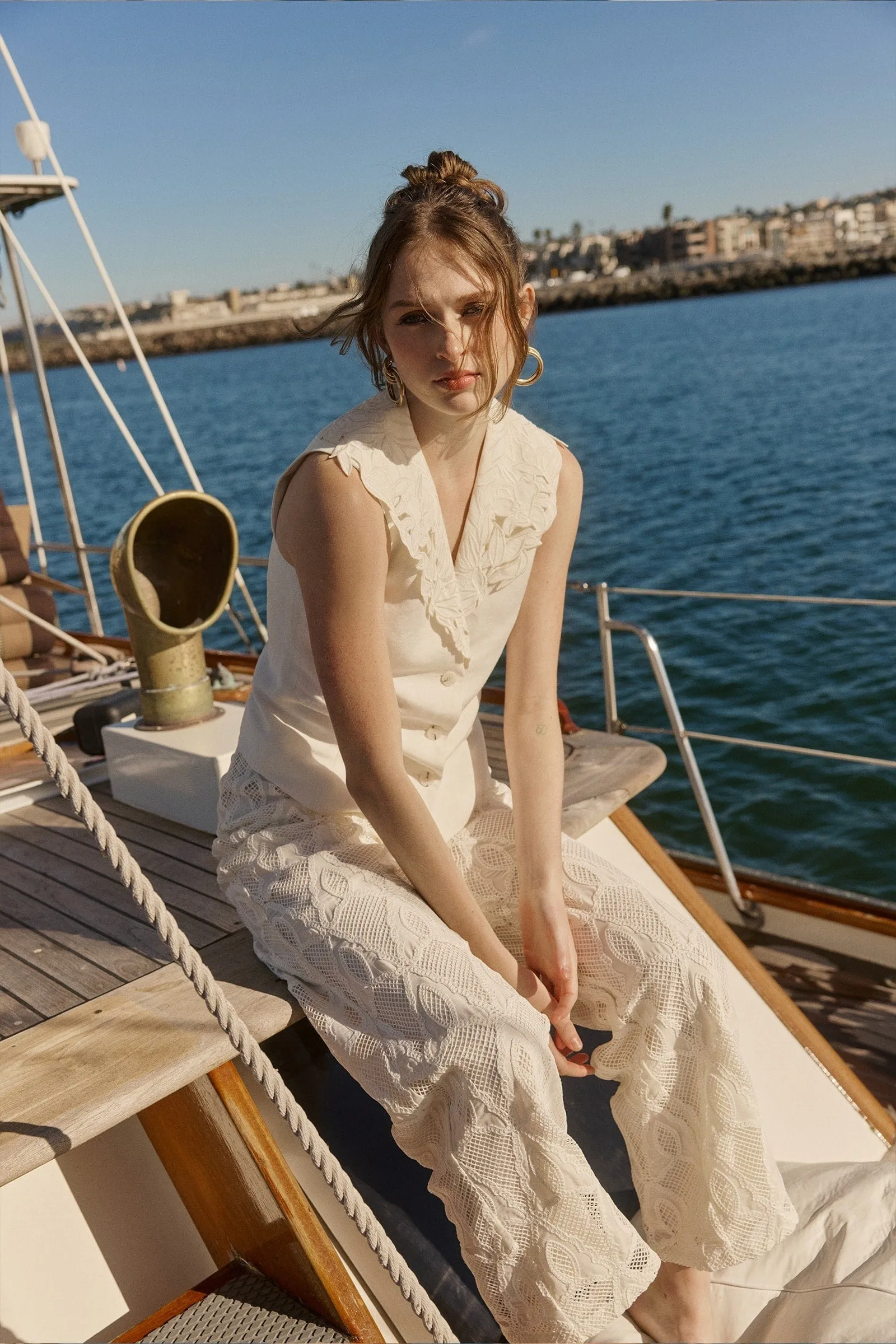 Antique lace collar vest | Cotton lace pant sold by Current Air