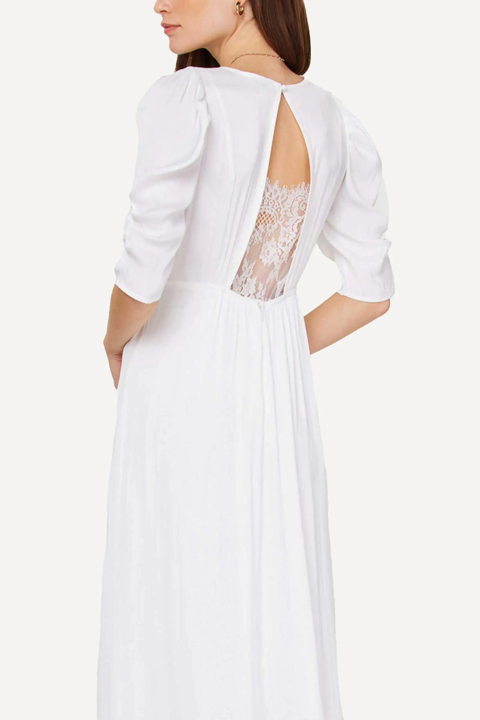 V-NECK RUCHED SLEEVE LONG DRESS -home sold by Current Air