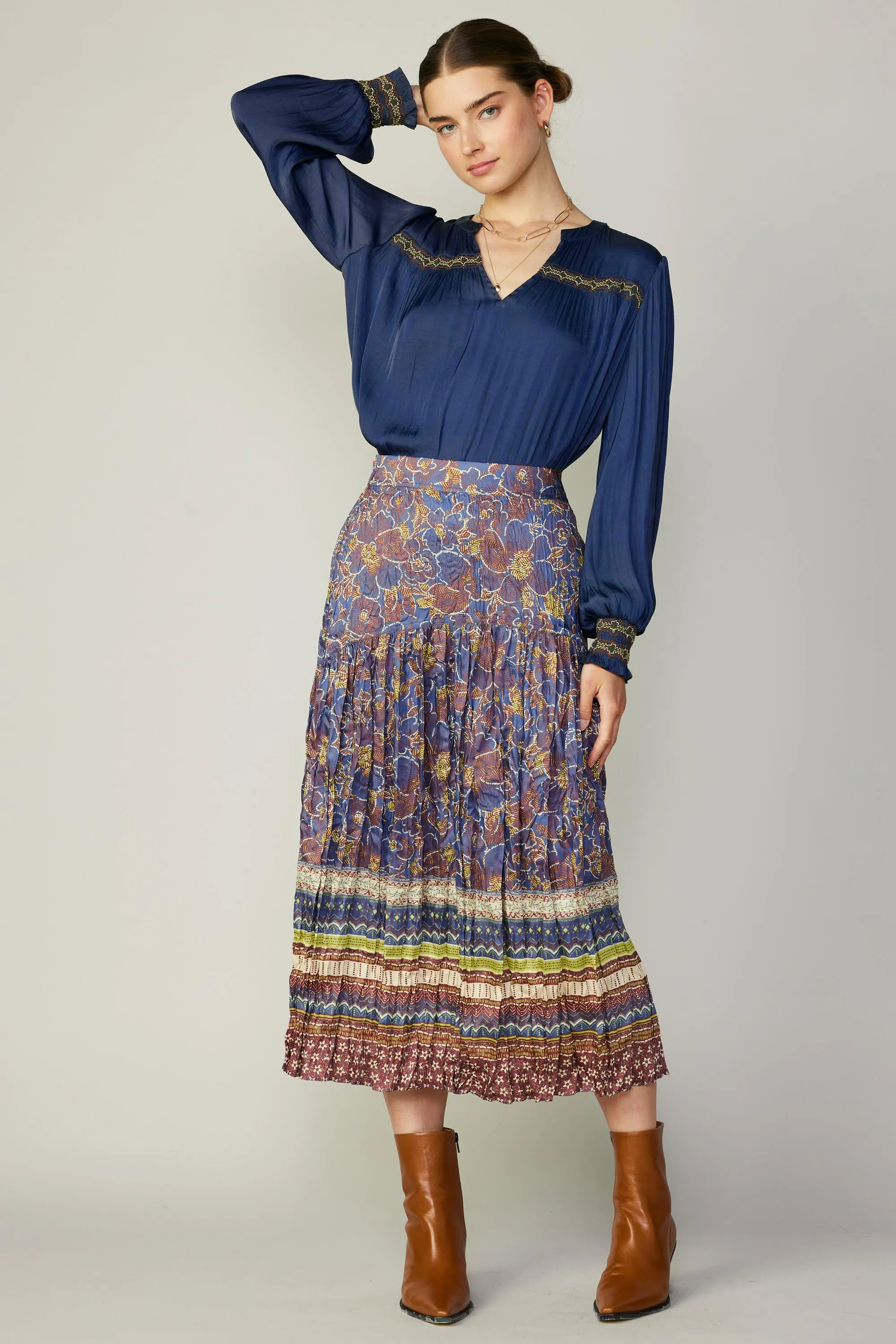Floral Border Print Midi Skirt sold by Current Air