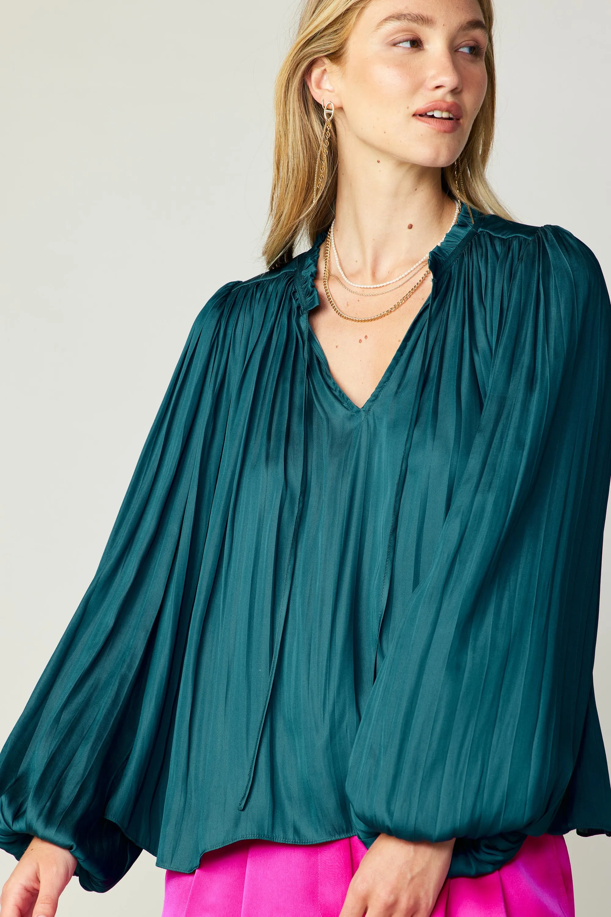 Pleated Puffed Sleeve Blouse sold by Current Air product image thumbnail 3
