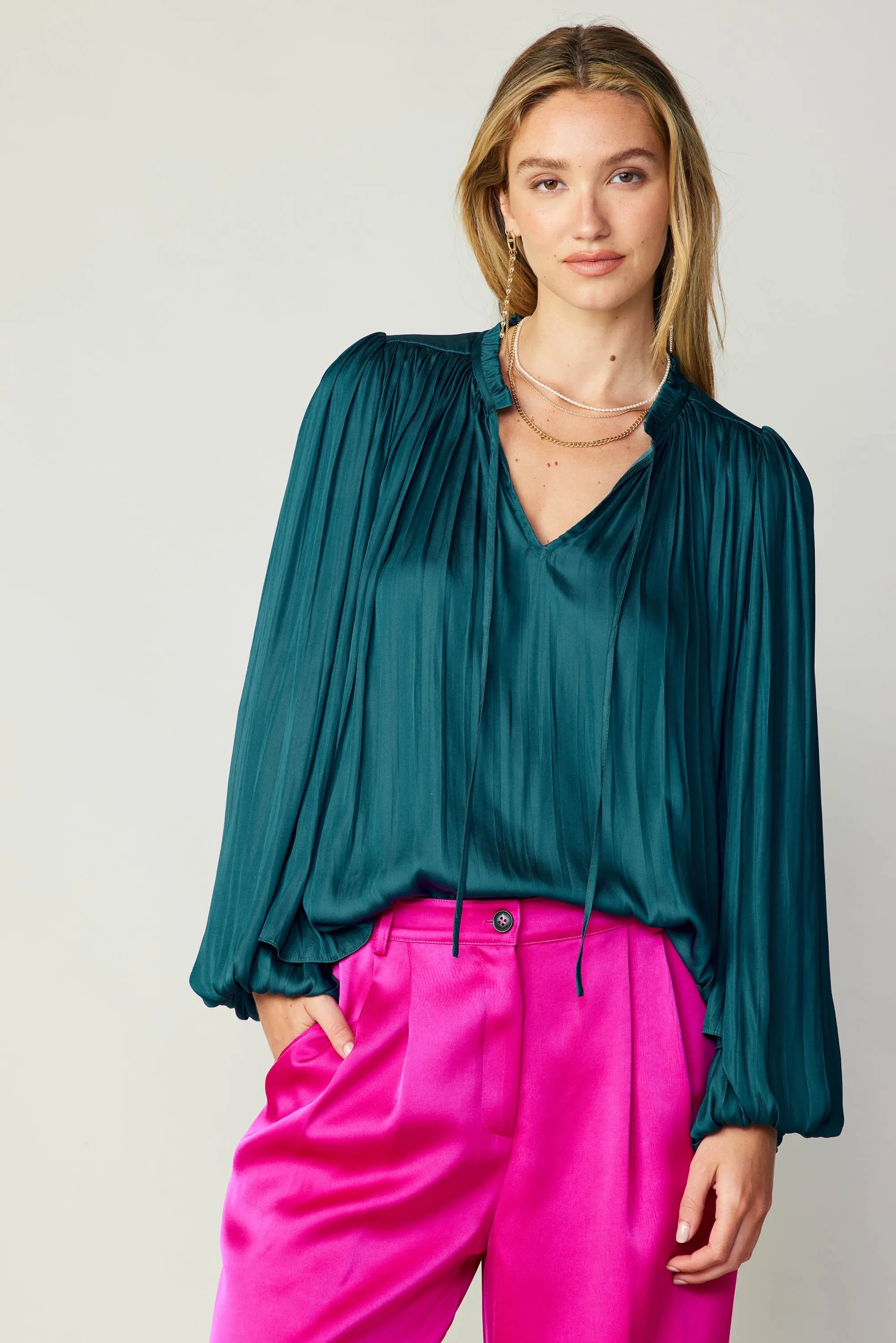 Pleated Puffed Sleeve Blouse sold by Current Air product image thumbnail 2