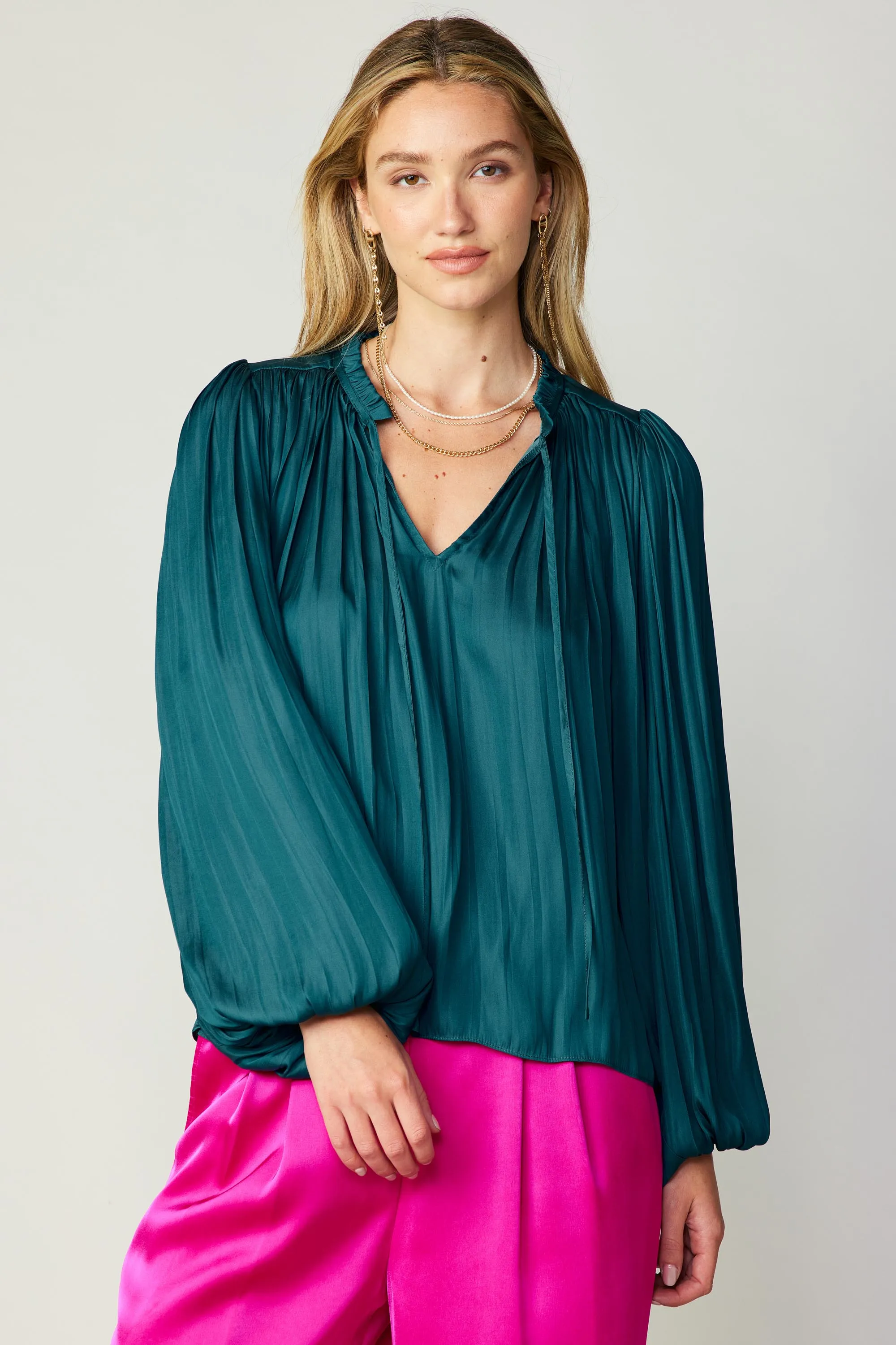 Pleated Puffed Sleeve Blouse sold by Current Air