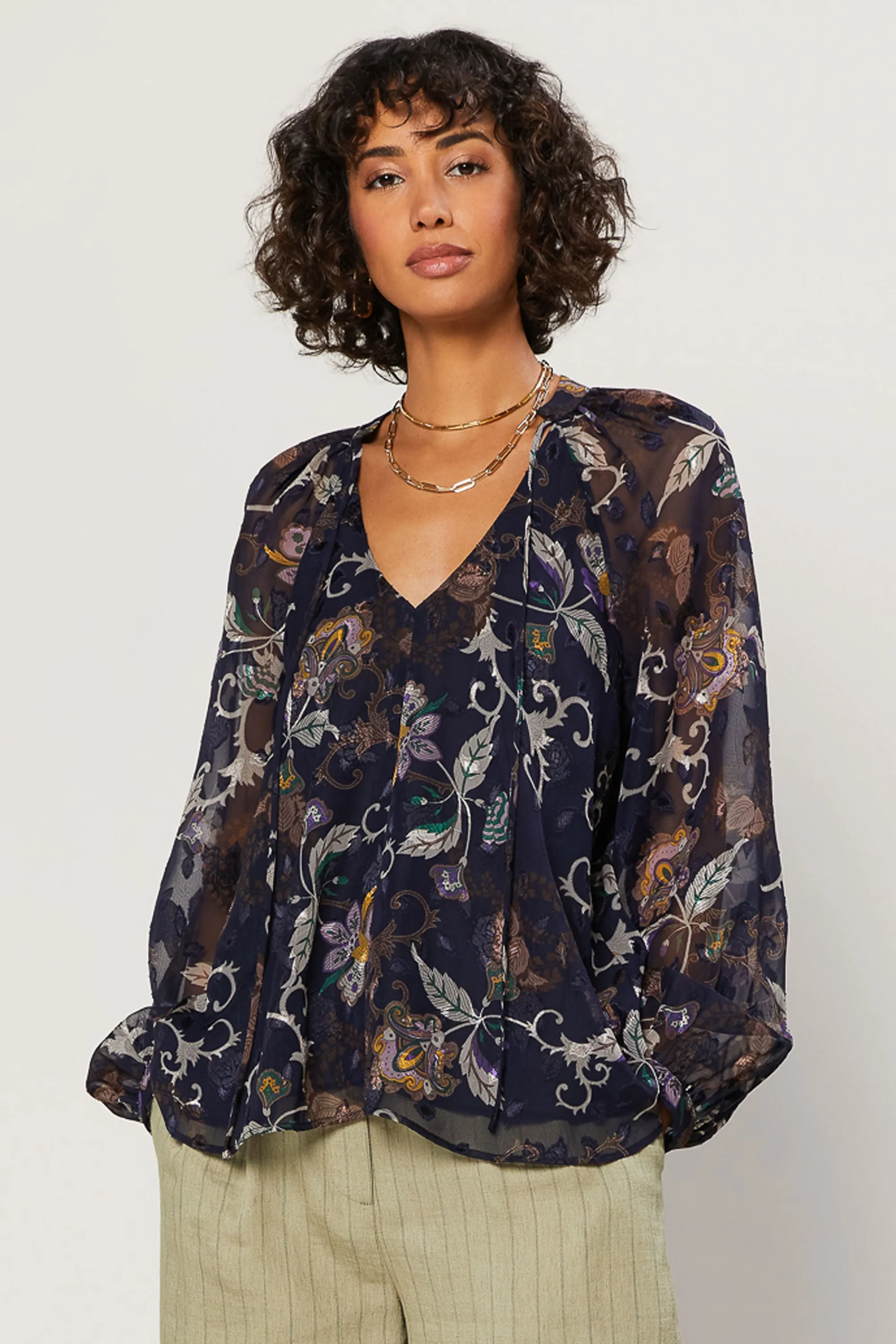 Navy Floral Long Sleeve Top sold by Current Air