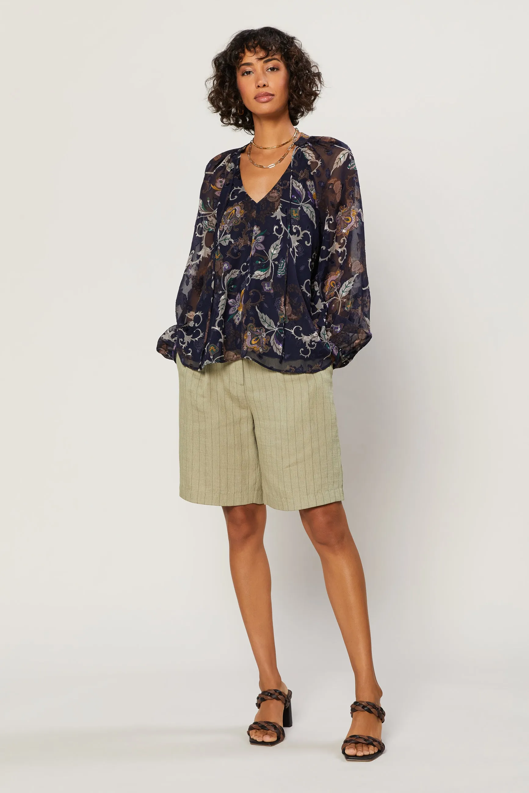 Navy Floral Long Sleeve Top sold by Current Air product image thumbnail 4