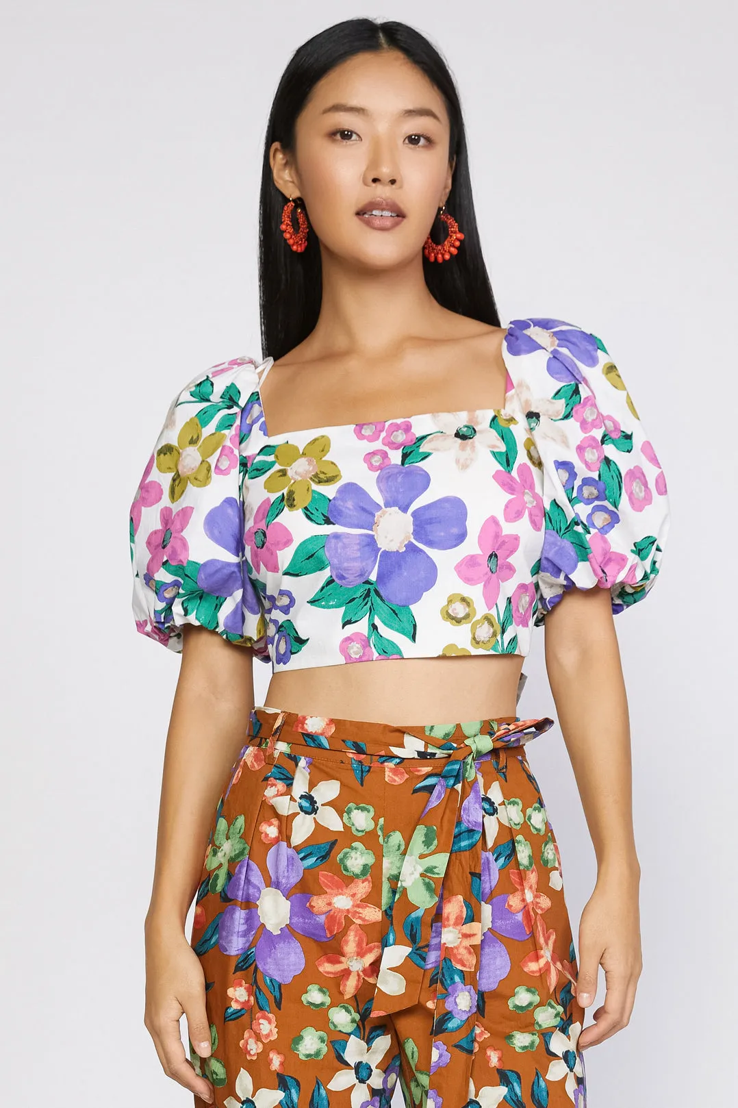 Floral Puffed Sleeve Crop Top sold by Current Air