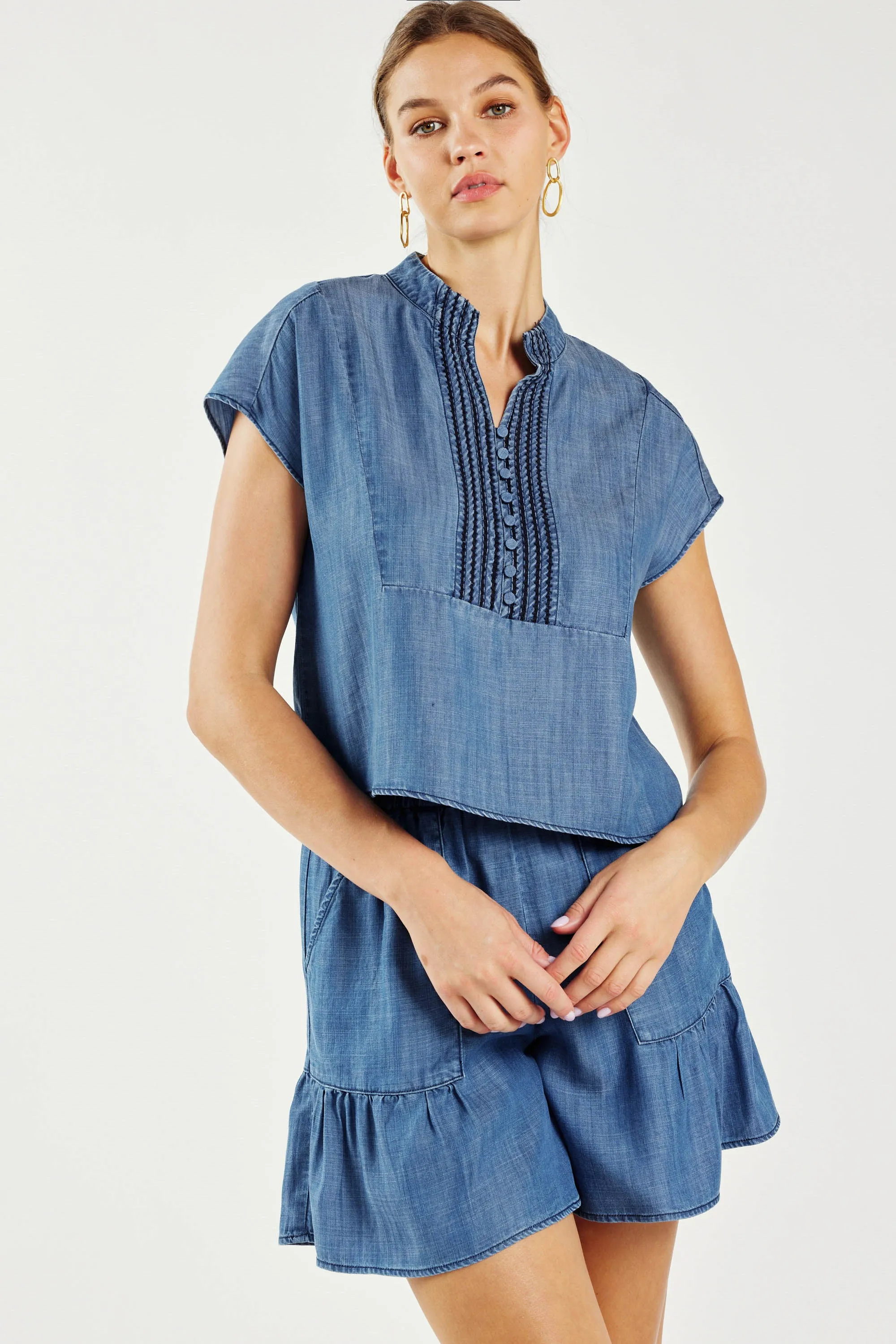 Chambray Crop Top sold by Current Air product image thumbnail 2