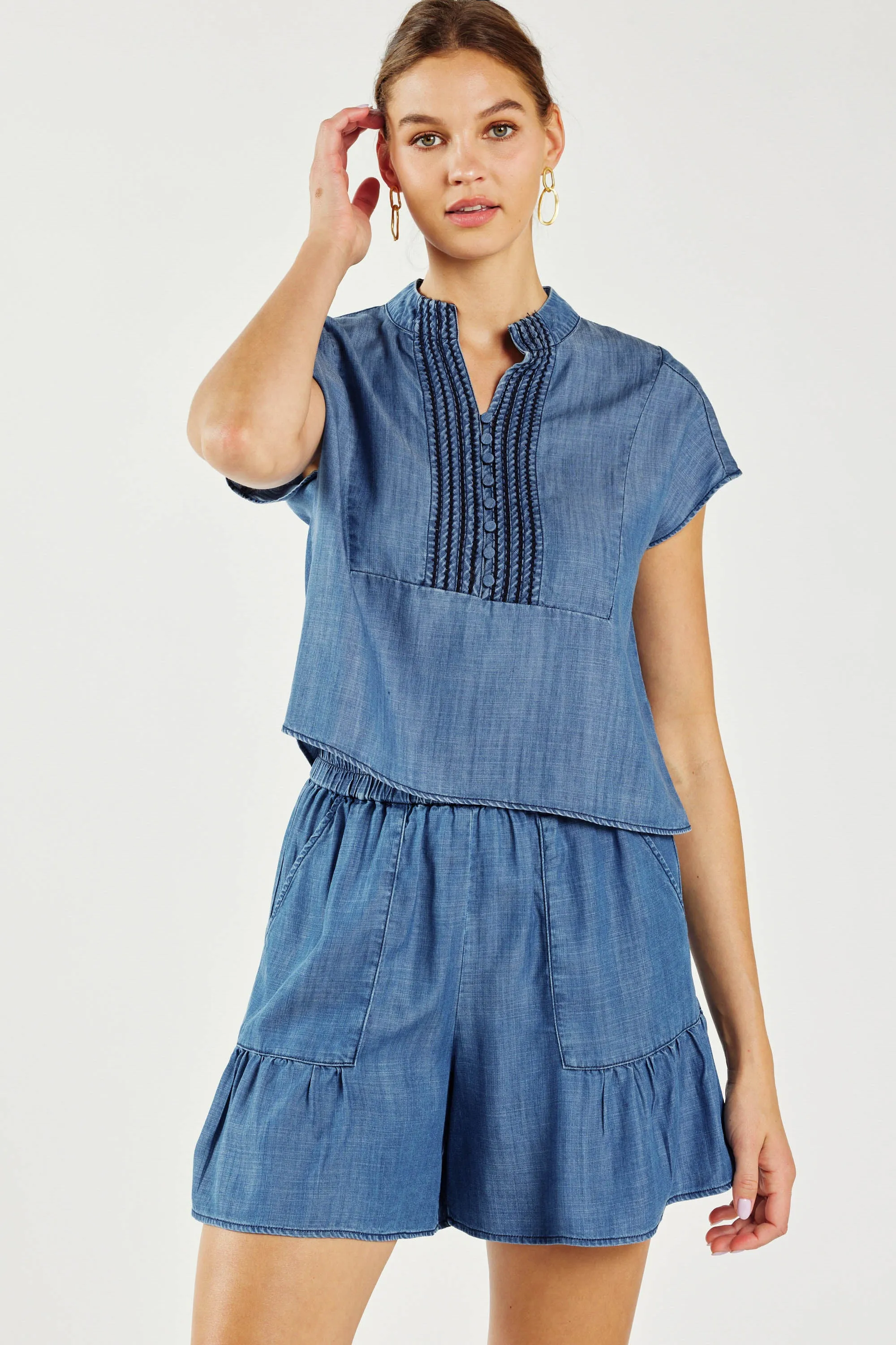 Chambray Crop Top sold by Current Air product image thumbnail 3