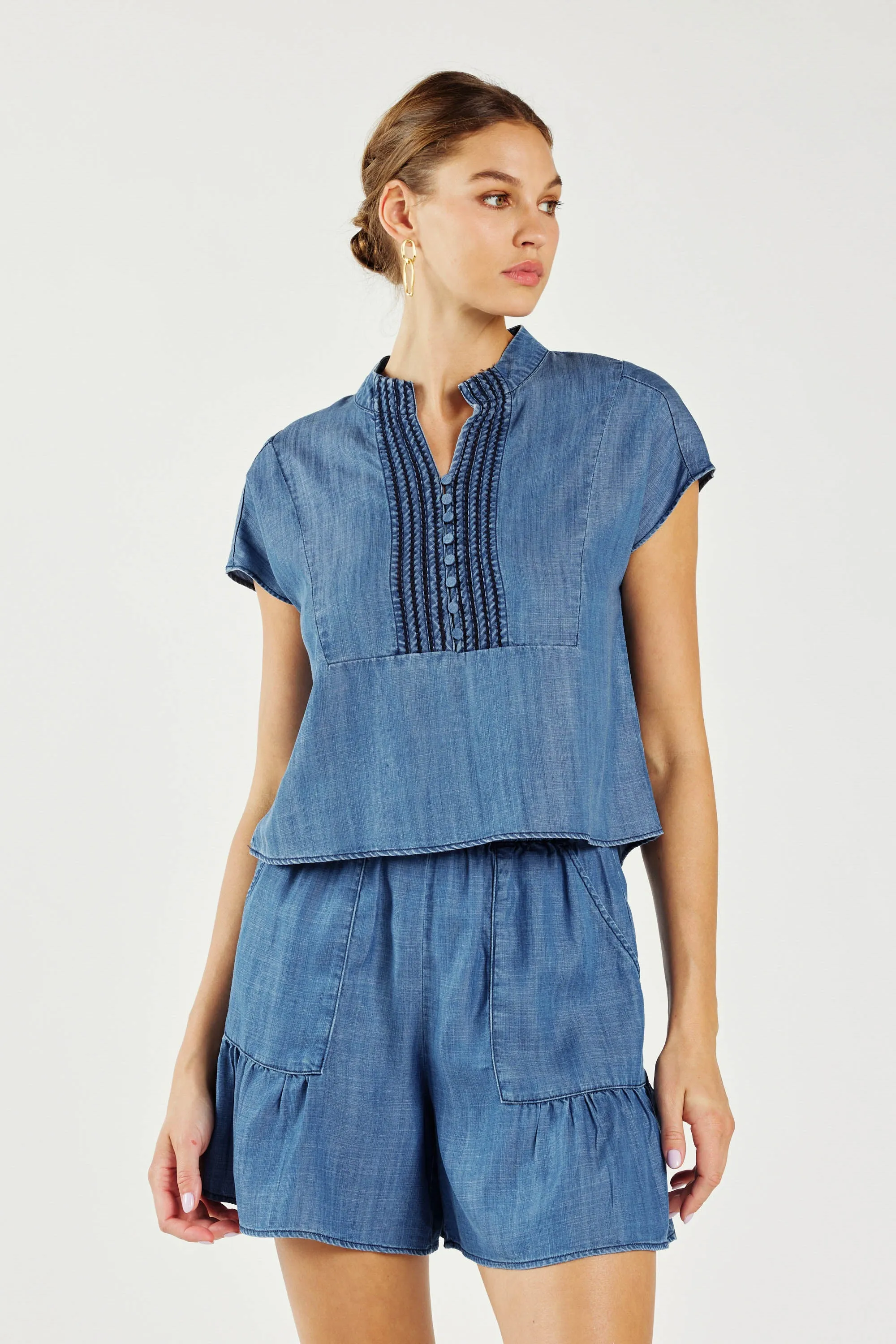 Chambray Crop Top sold by Current Air