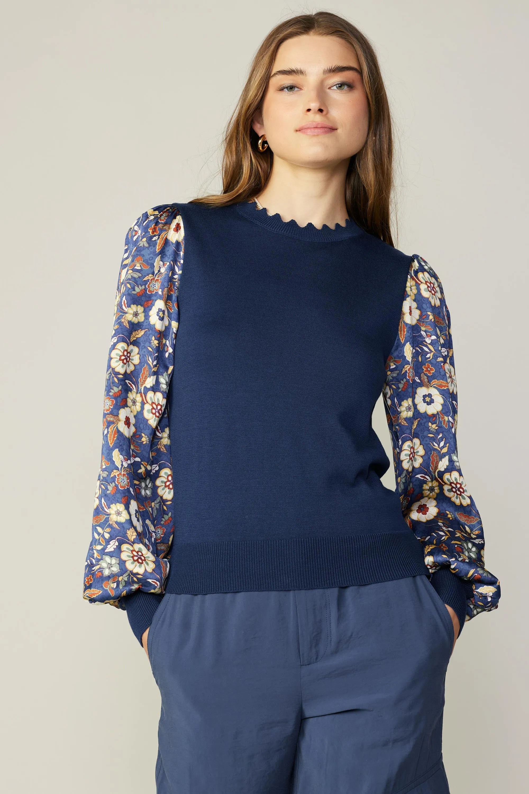 Floral Contrast Sweater Top sold by Current Air