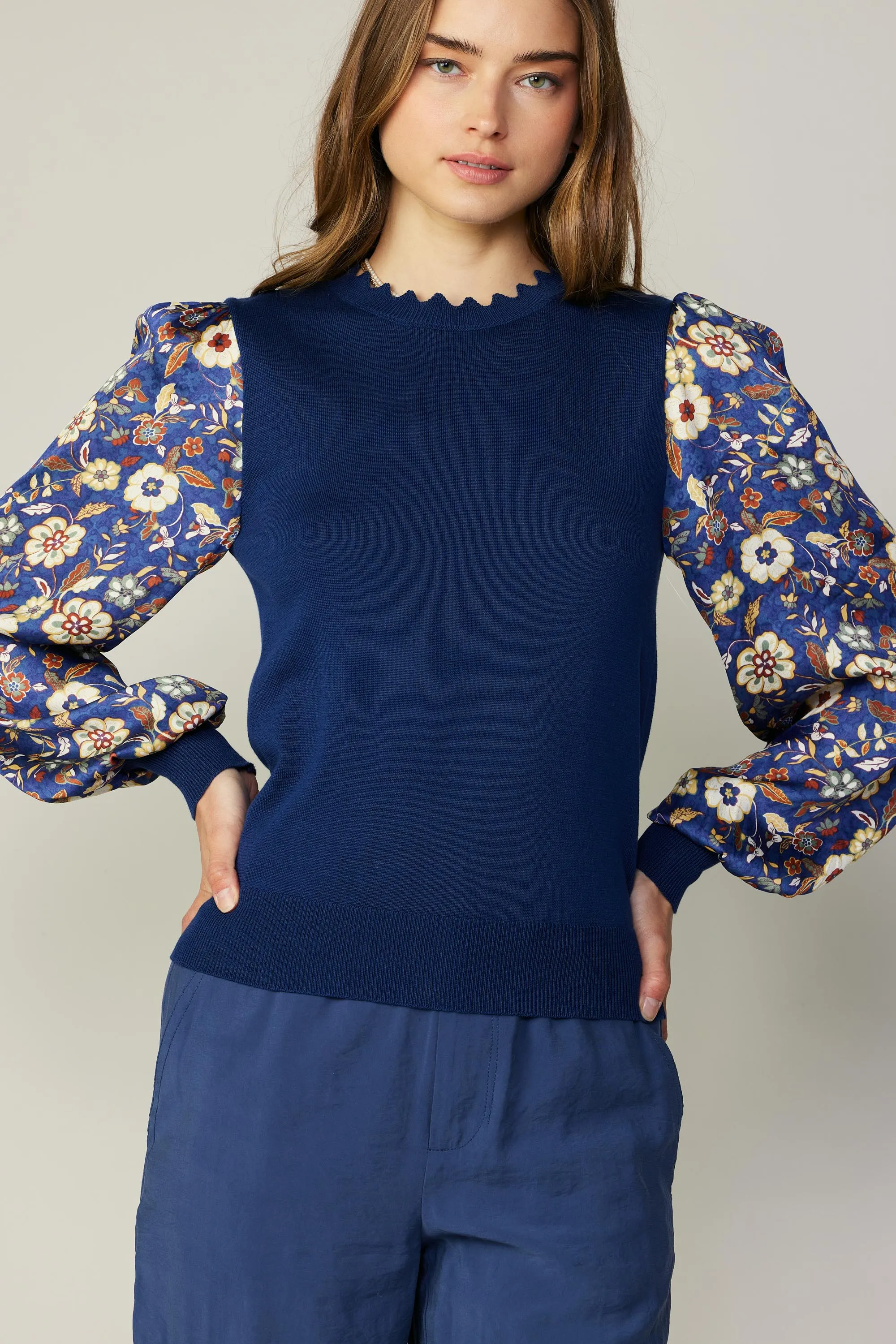 Floral Contrast Sweater Top sold by Current Air product image thumbnail 4