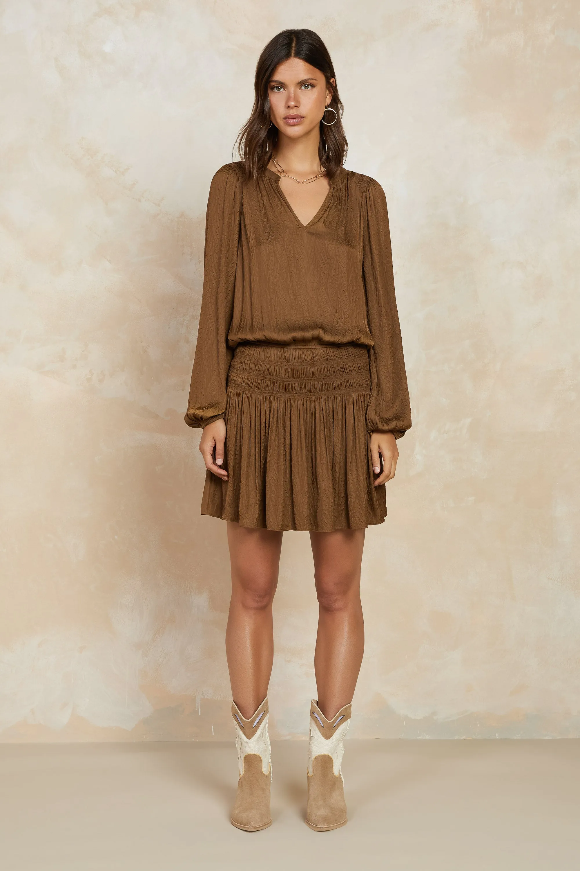 Crinkle Texture Smocked Mini Dress sold by Current Air product image thumbnail 4