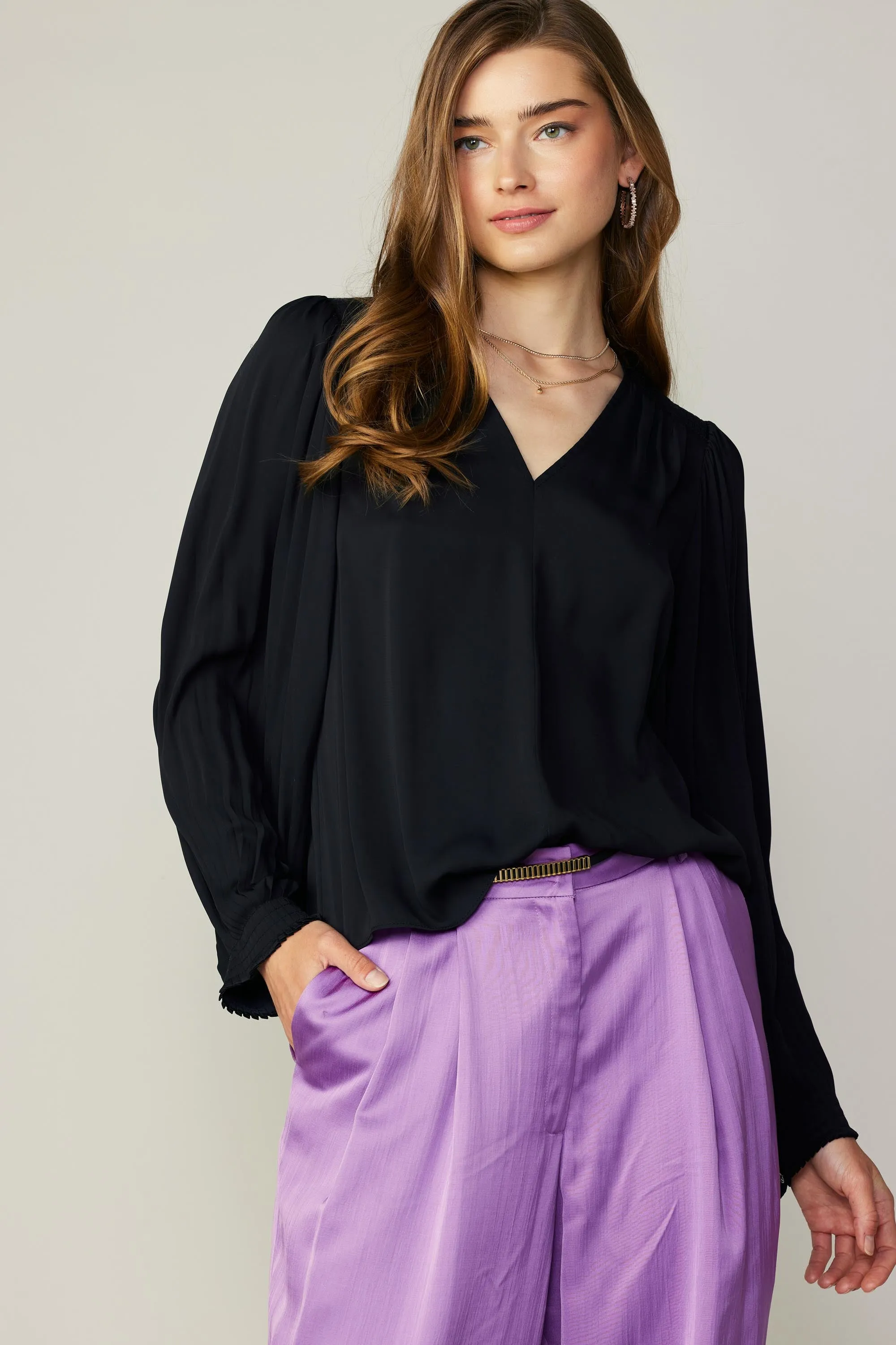 Long Pleated Sleeve Blouse sold by Current Air