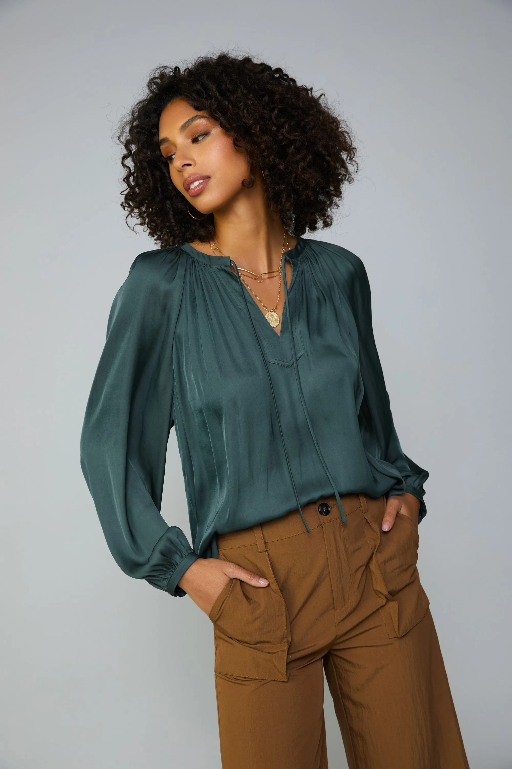 Gathered Split Neck Blouse sold by Current Air product image thumbnail 2
