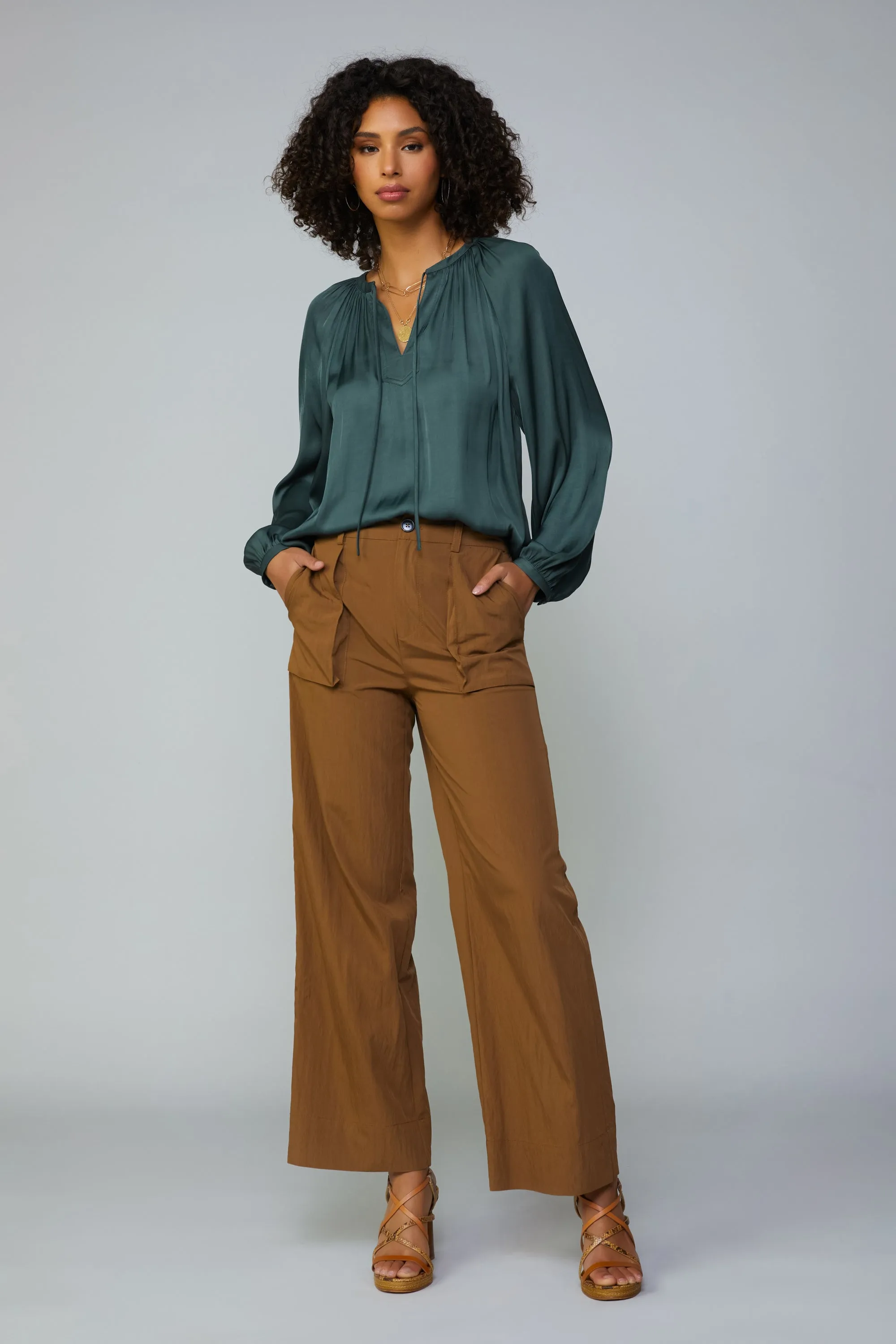 Gathered Split Neck Blouse sold by Current Air