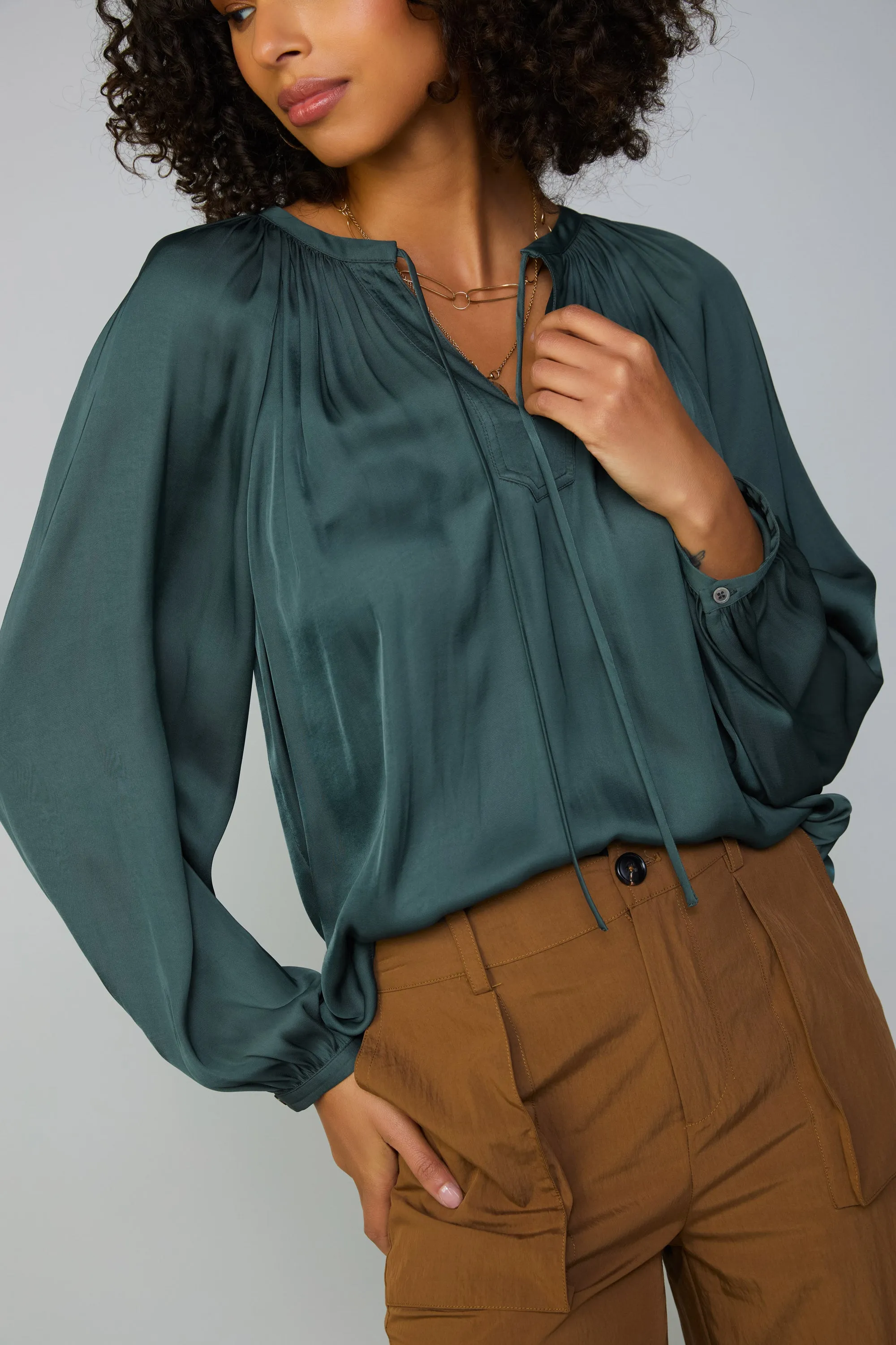 Gathered Split Neck Blouse sold by Current Air product image thumbnail 3