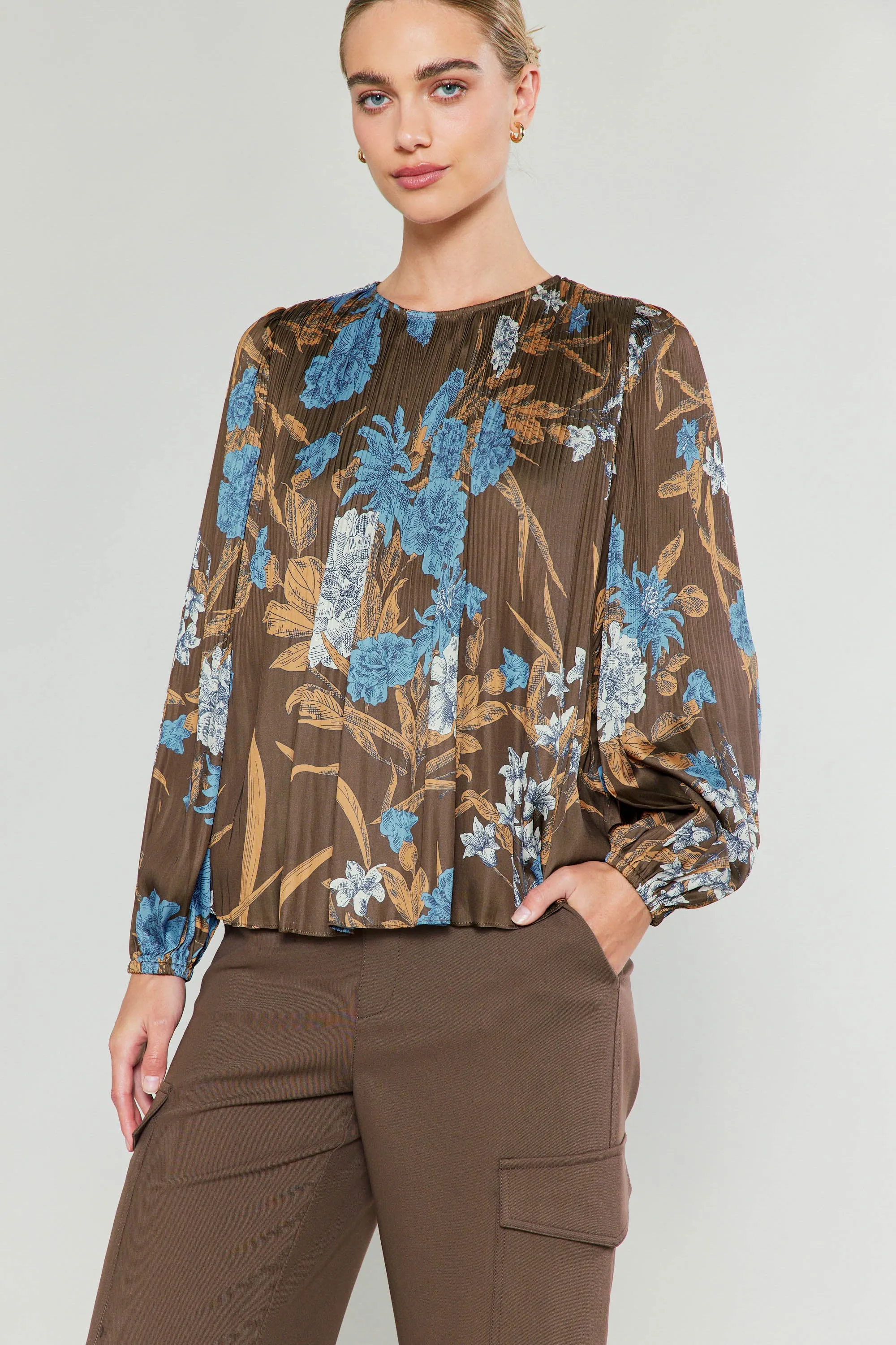 Pleated Botanical Print Blouse sold by Current Air product image thumbnail 3