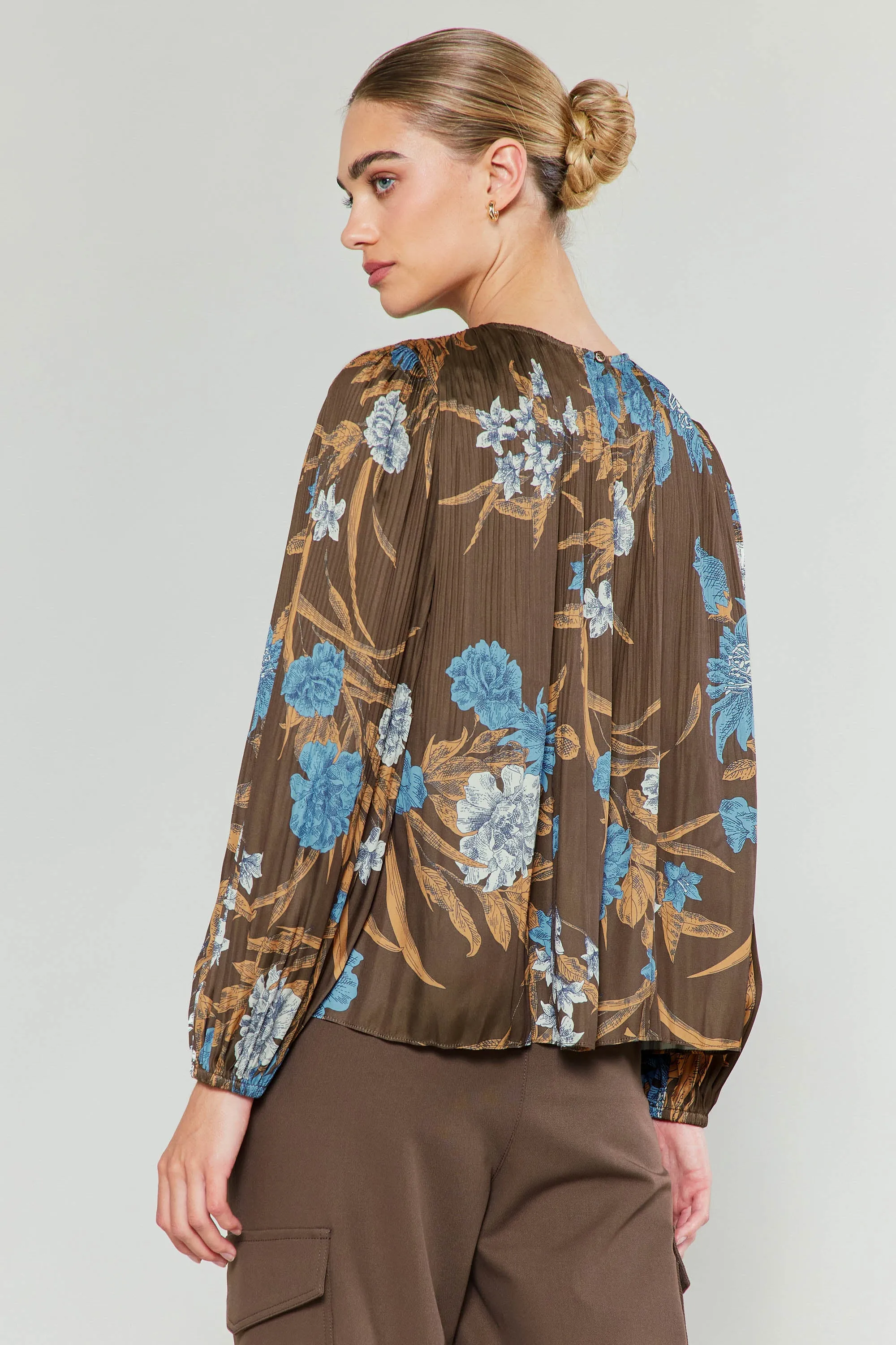 Pleated Botanical Print Blouse sold by Current Air product image thumbnail 2